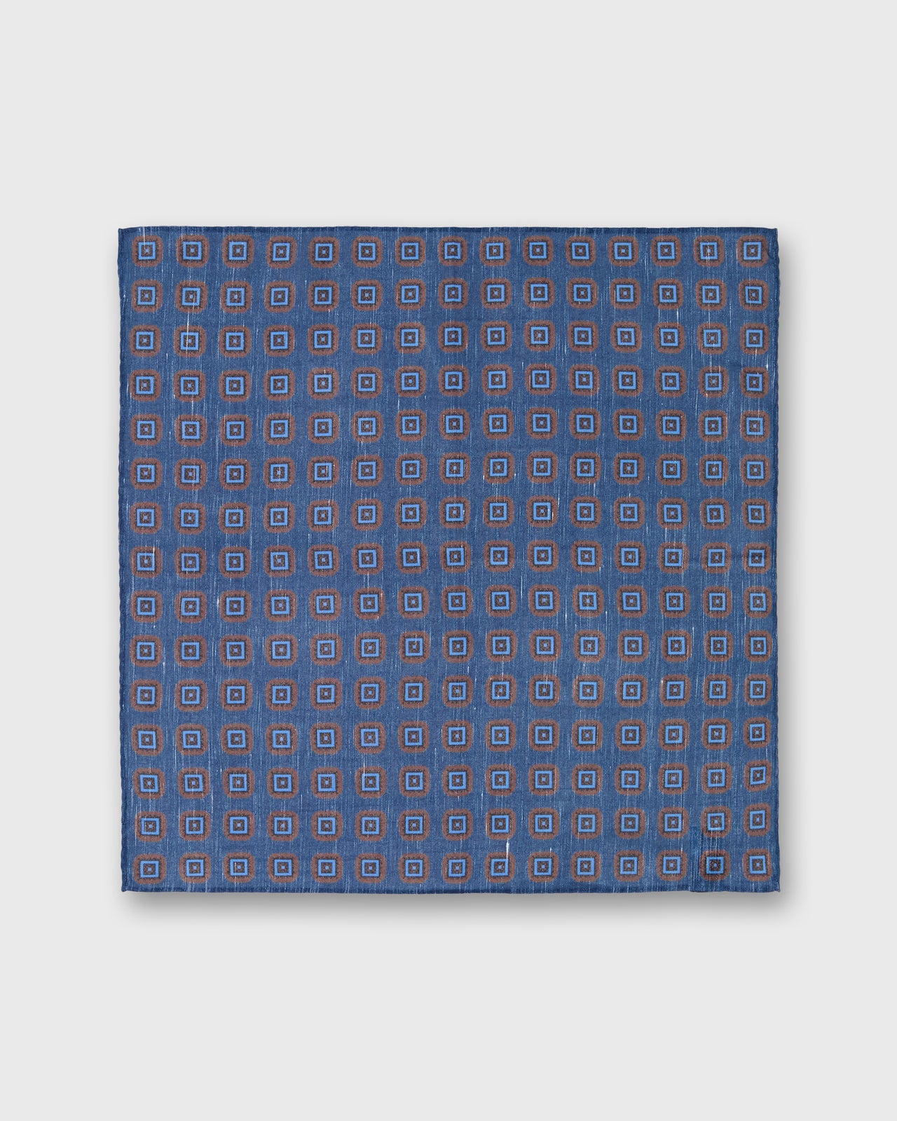Cotolino Print Pocket Square in Navy/Umber/Sky Medallion