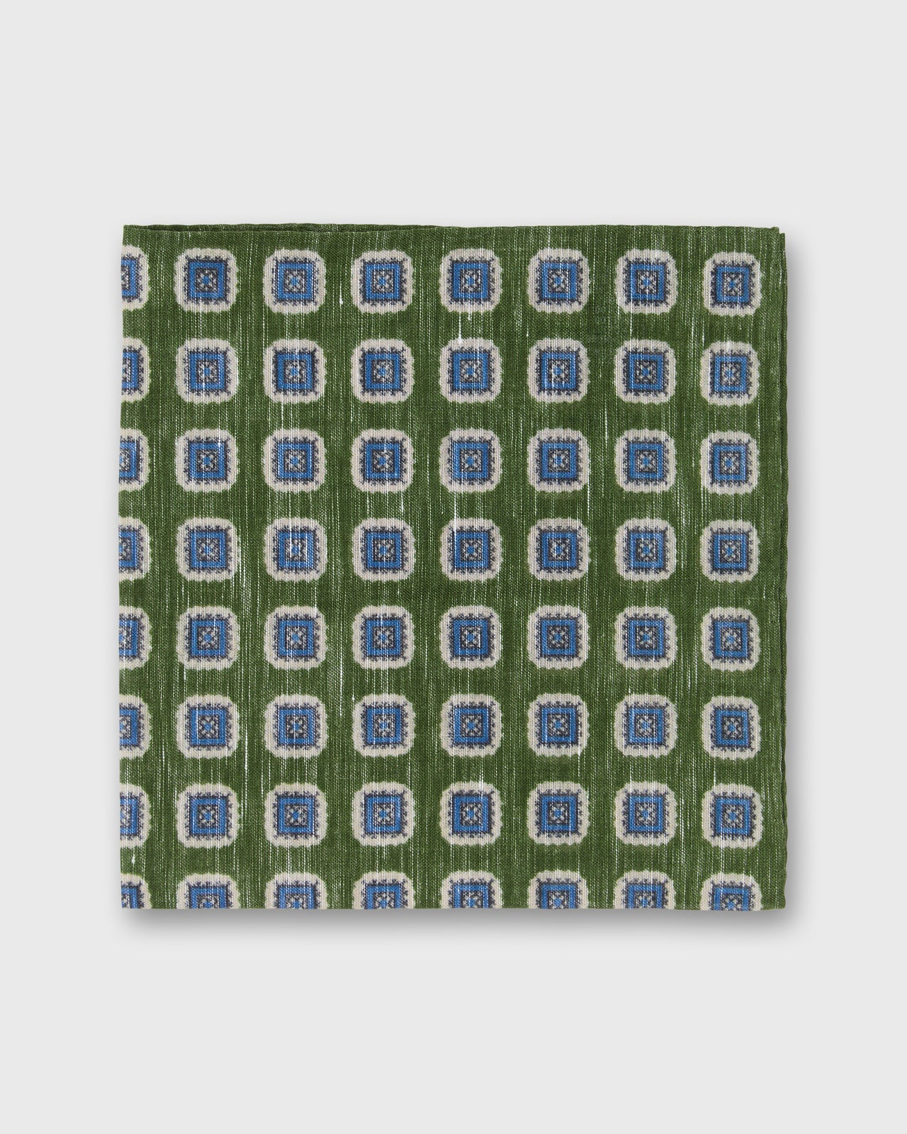 Cotolino Print Pocket Square in Sea Moss/Navy/Cream Medallion