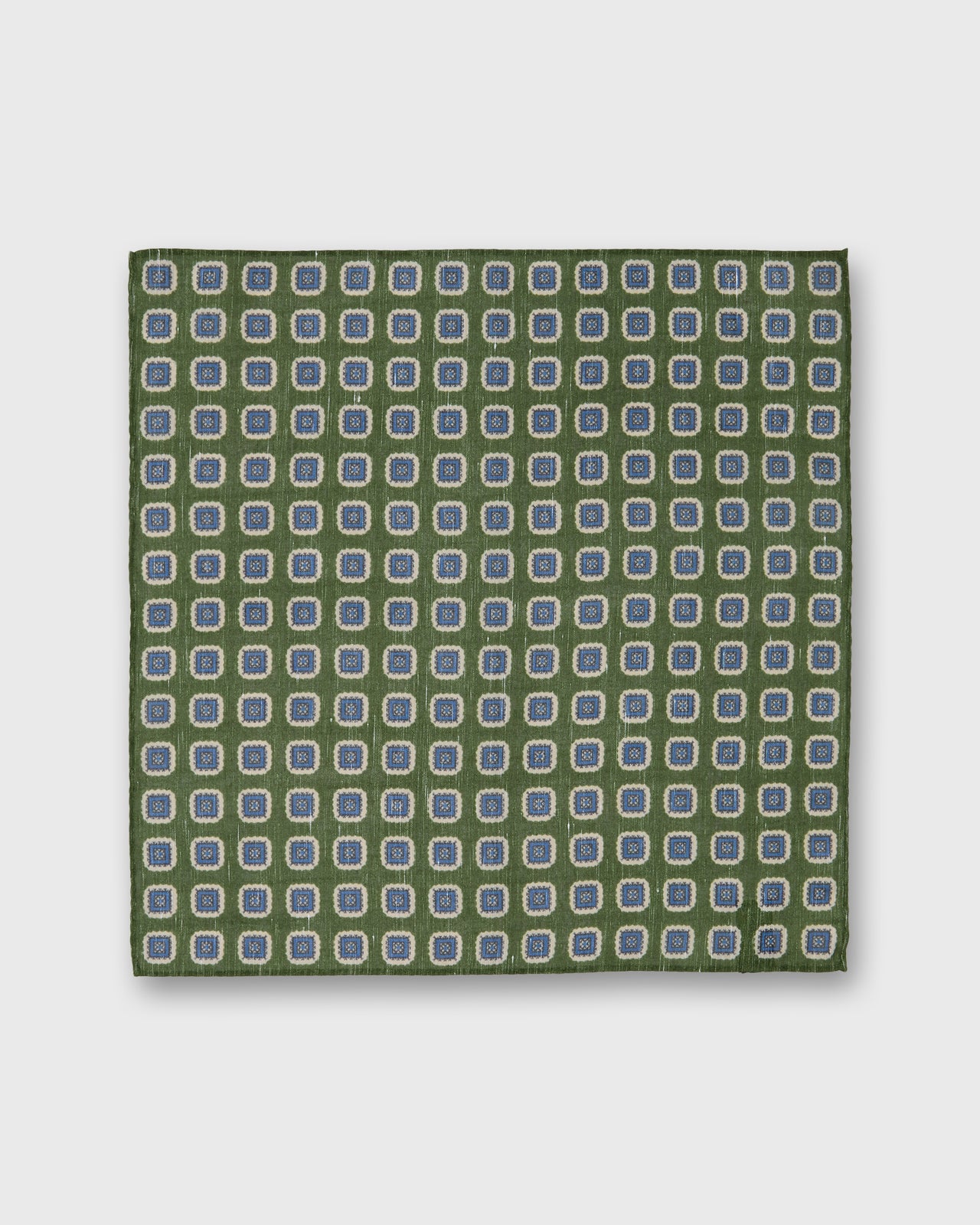 Cotolino Print Pocket Square in Sea Moss/Navy/Cream Medallion