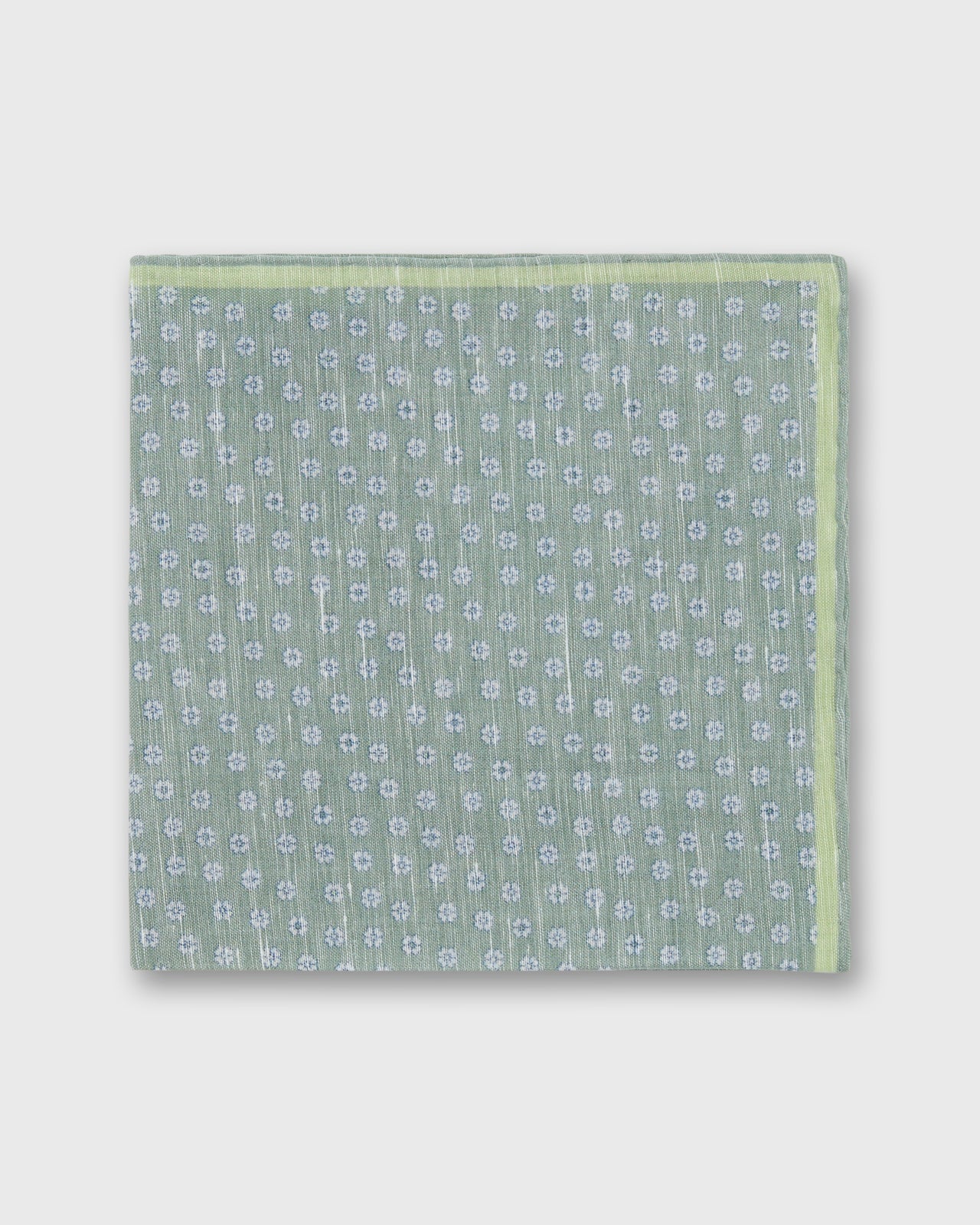 Hand-Rolled Linen/Cotton Print Pocket Square in Sage/Bone/Clover Multi Flower