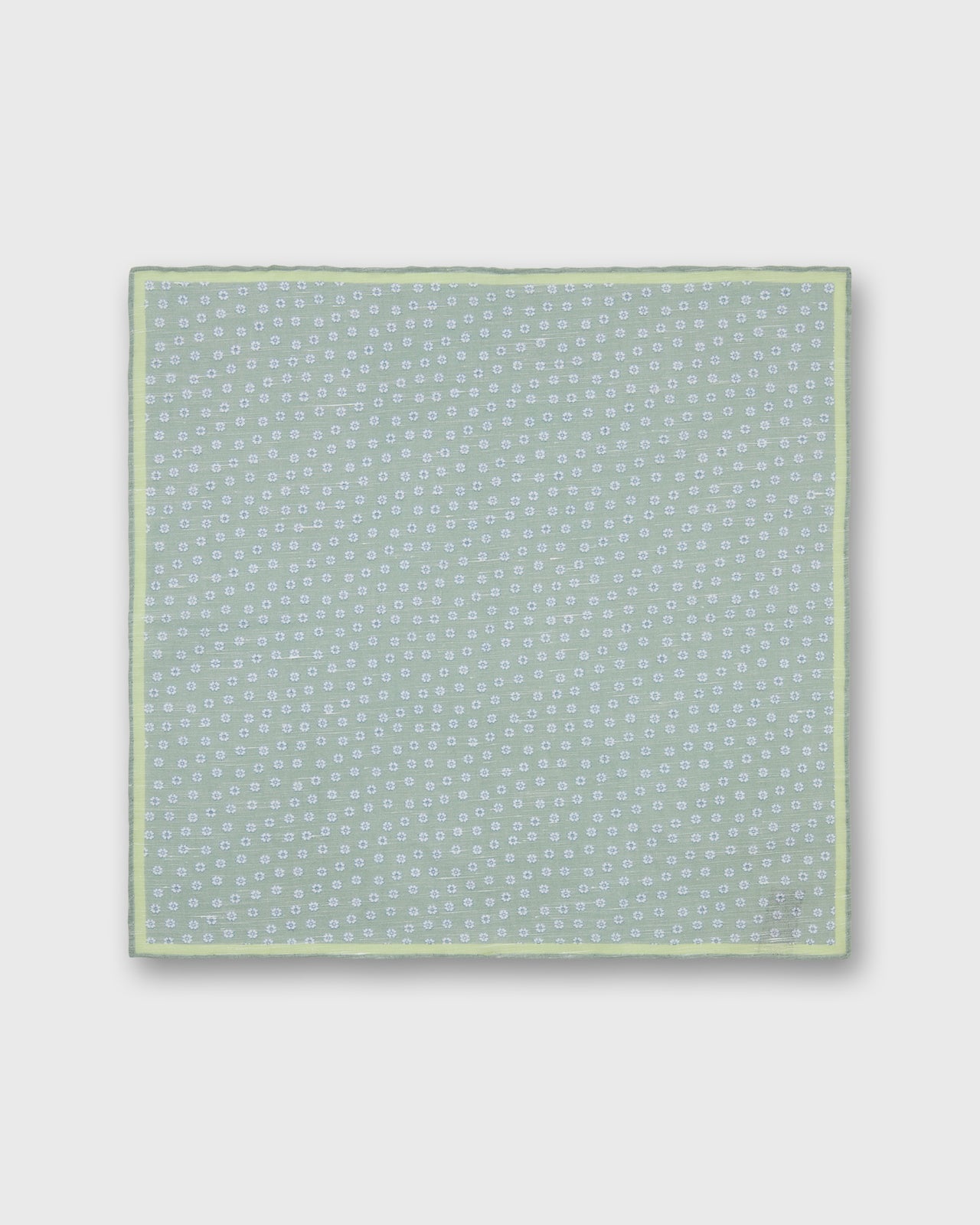 Hand-Rolled Linen/Cotton Print Pocket Square in Sage/Bone/Clover Multi Flower