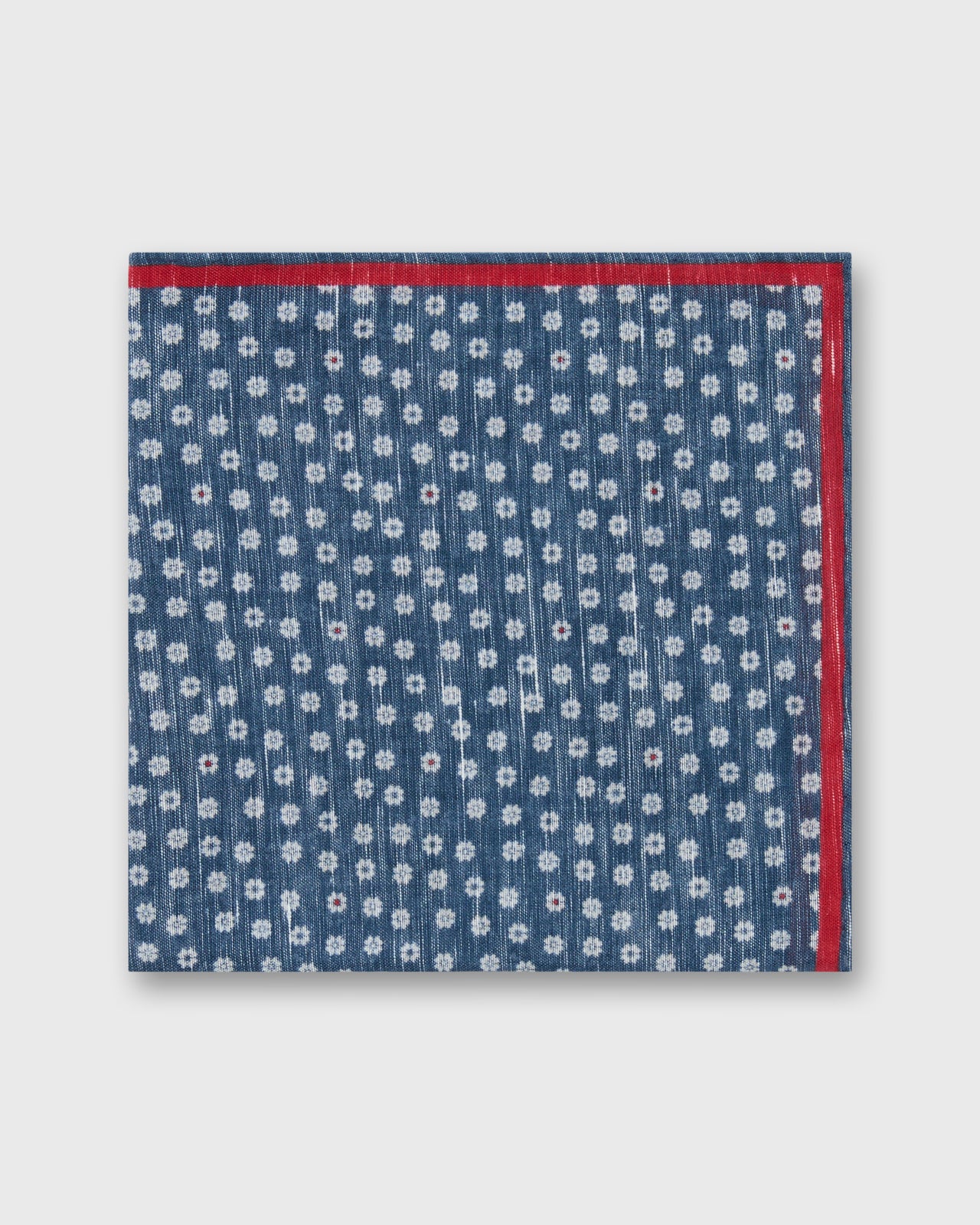 Linen/Cotton Print Pocket Square in Navy/Bone/Red Multi Flower