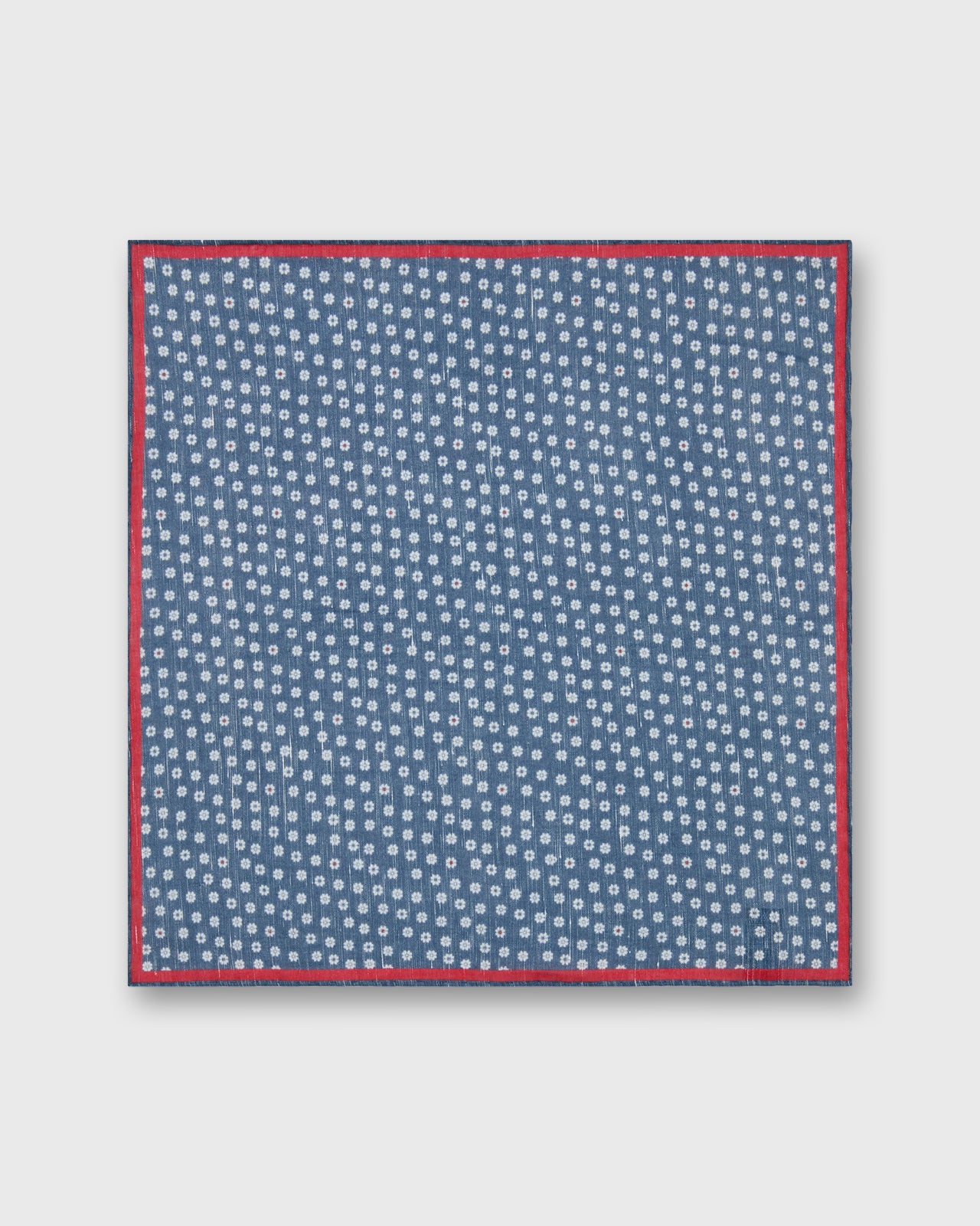 Linen/Cotton Print Pocket Square in Navy/Bone/Red Multi Flower