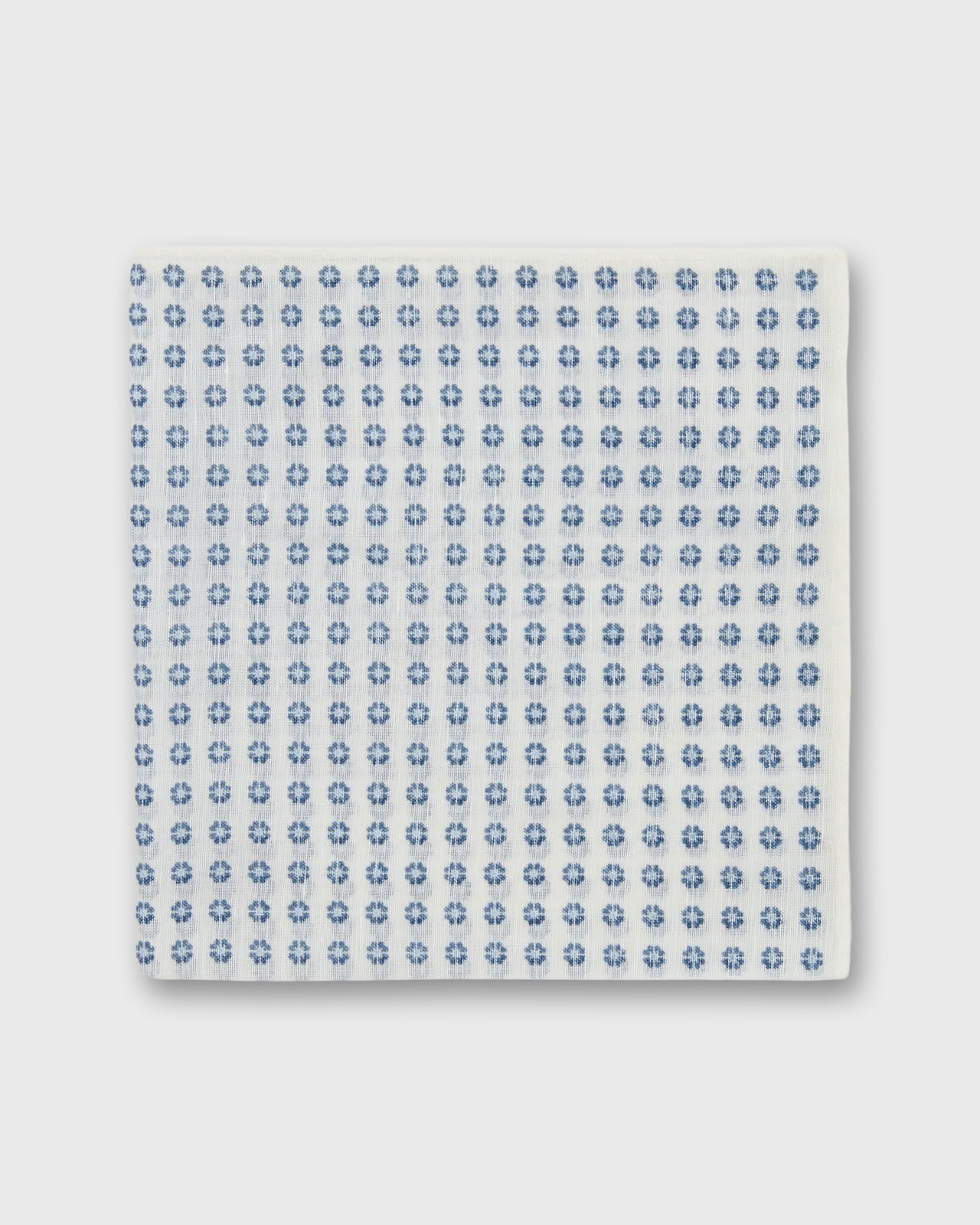 Hand-Rolled Linen/Cotton Print Pocket Square in Bone/Navy Mini Paisley