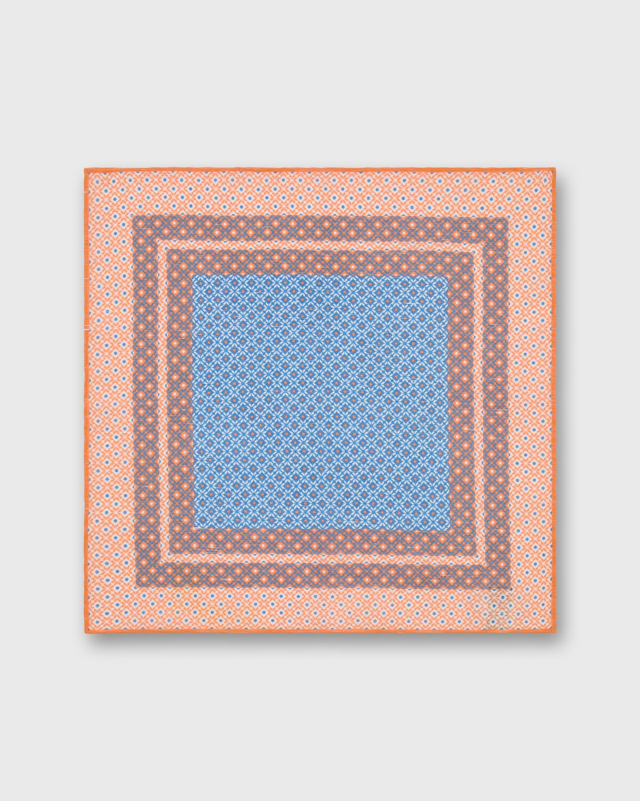 Linen/Cotton Print Pocket Square in Melon/Blue/Bone Mosaic