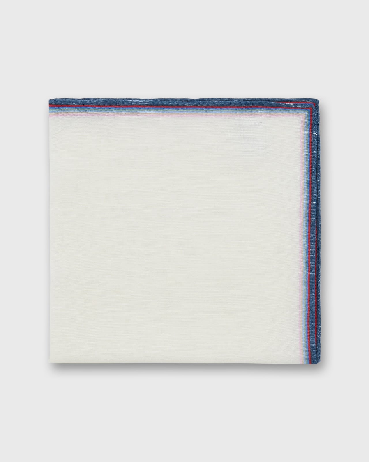 Linen/Cotton Print Pocket Square in Multi Stripe Border