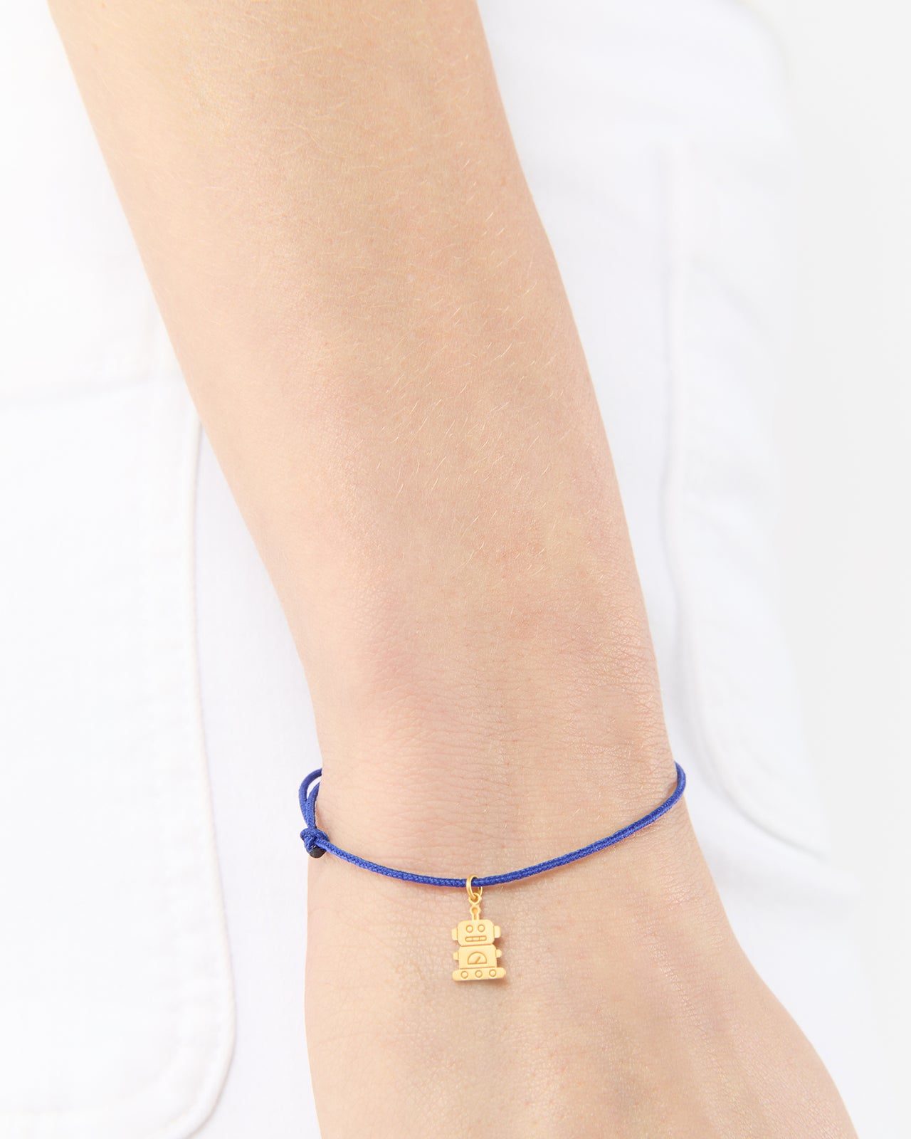 Robot Charm Bracelet in Gold/Assorted Color Cord