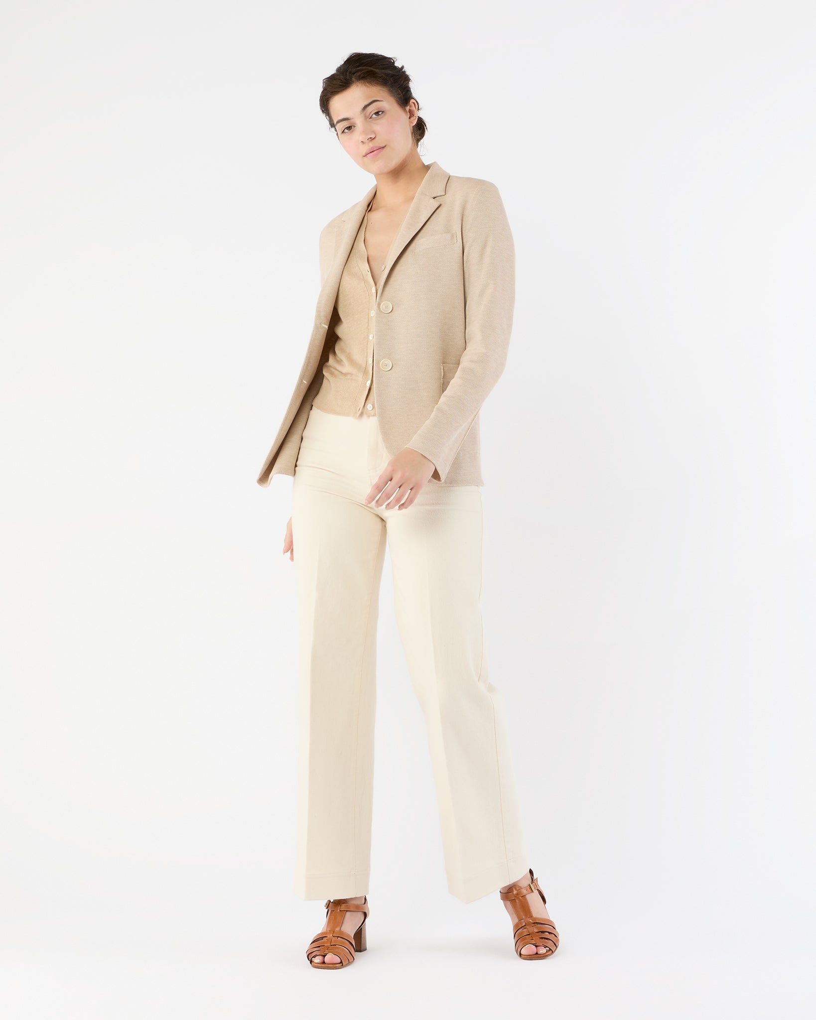 Stand Up Collar Blazer in Cream Cotton