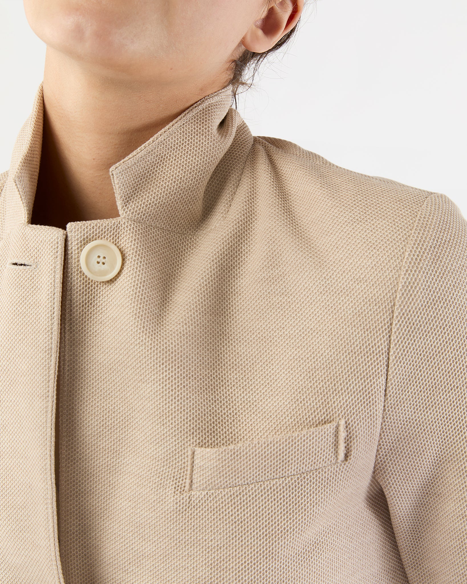 Stand Up Collar Blazer in Cream Cotton