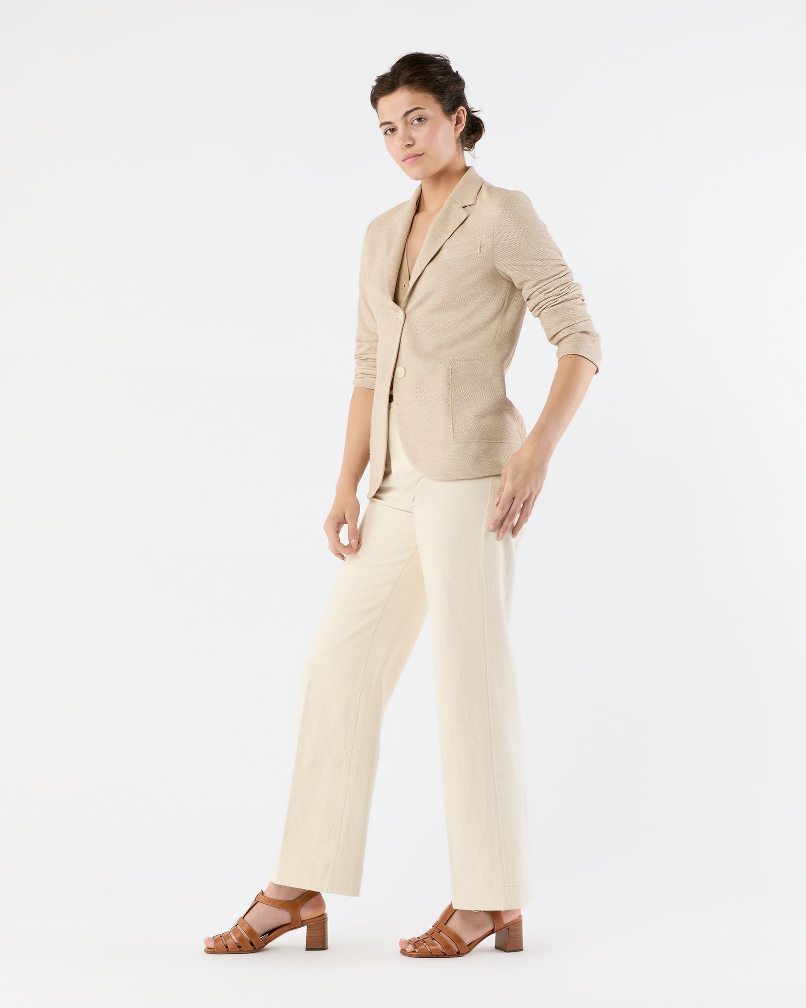 Stand Up Collar Blazer in Cream Cotton