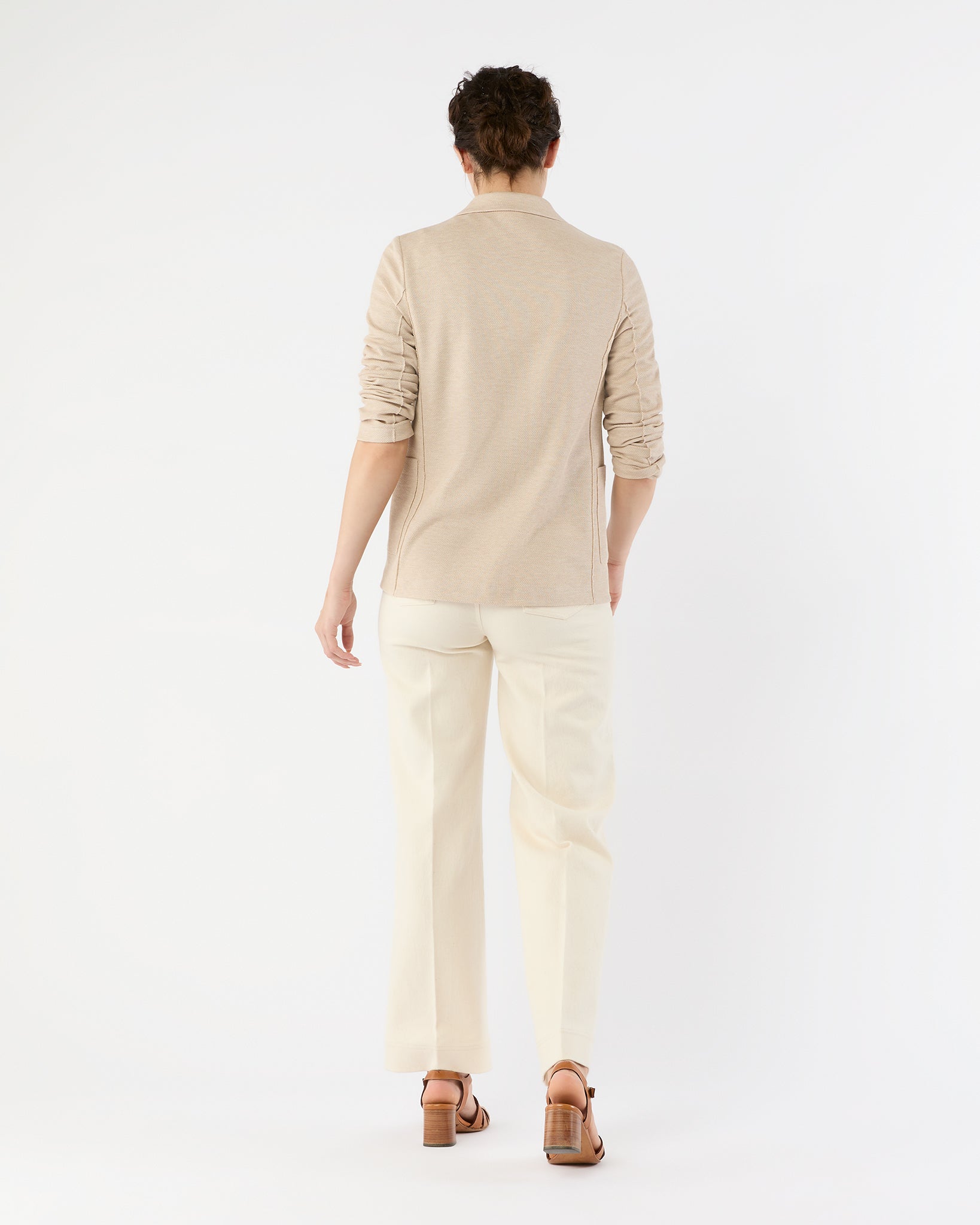 Stand Up Collar Blazer in Cream Cotton