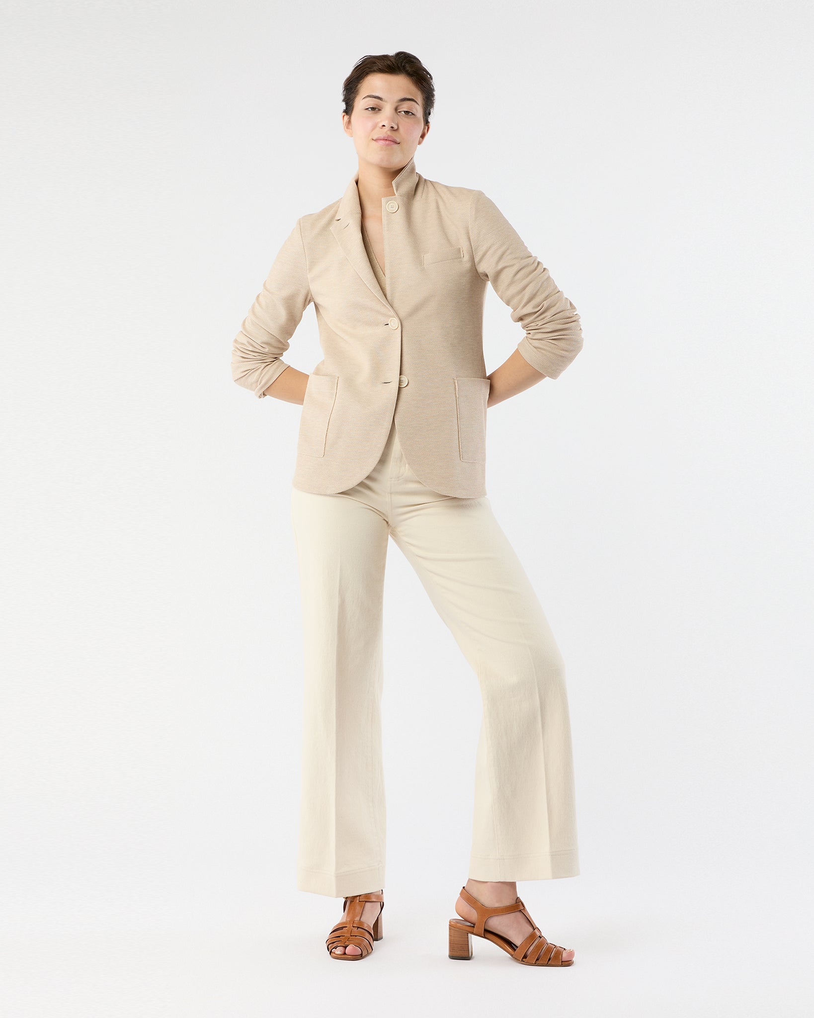 Stand Up Collar Blazer in Cream Cotton