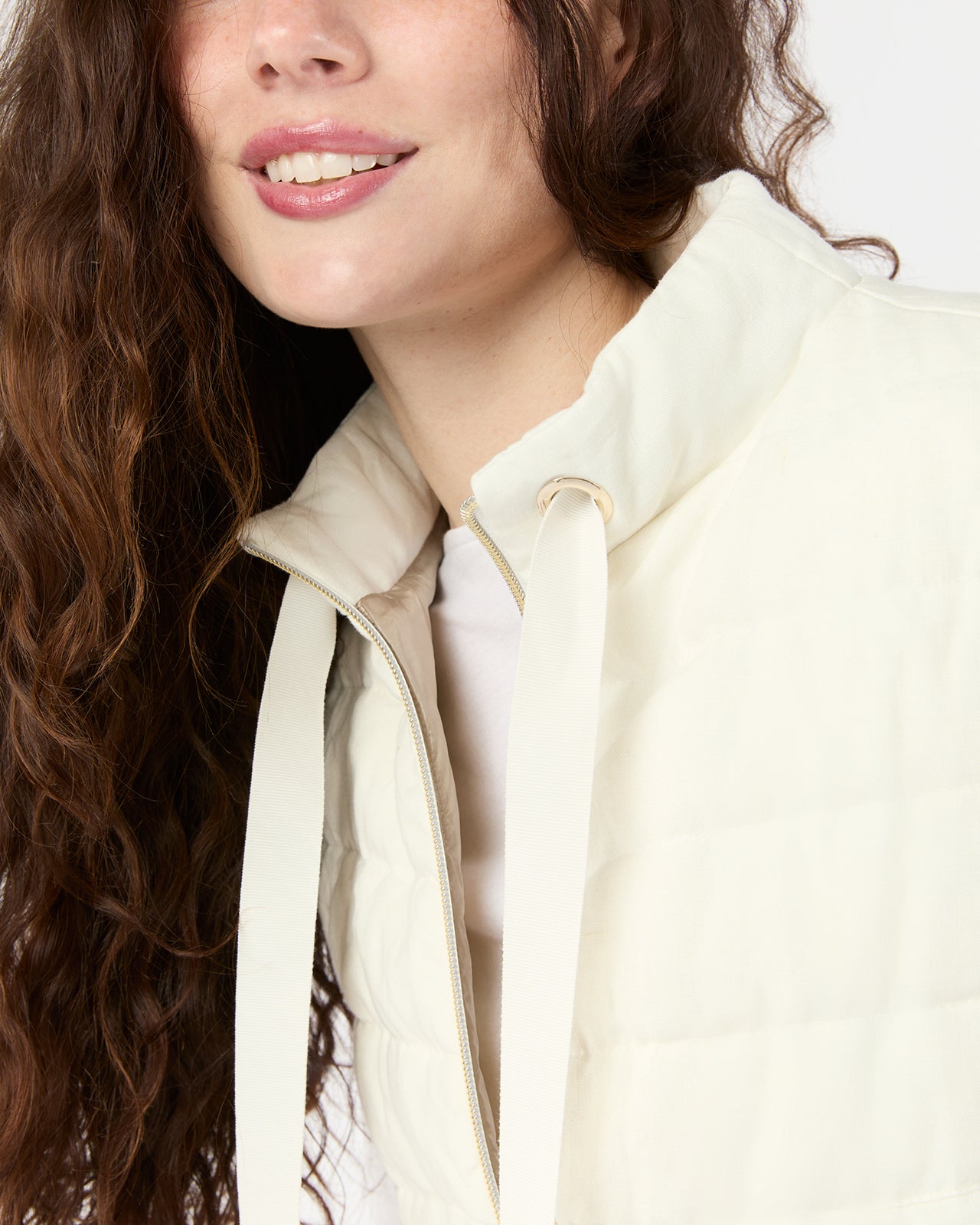 Linen Quilted Vest in White