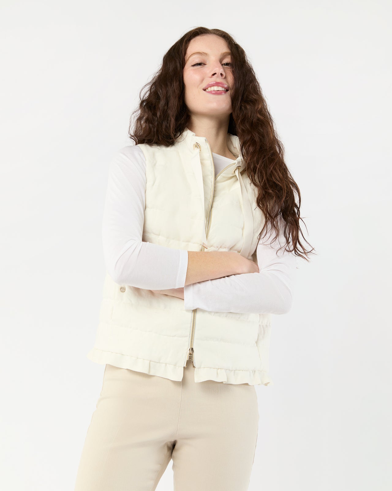 Linen Quilted Vest in White