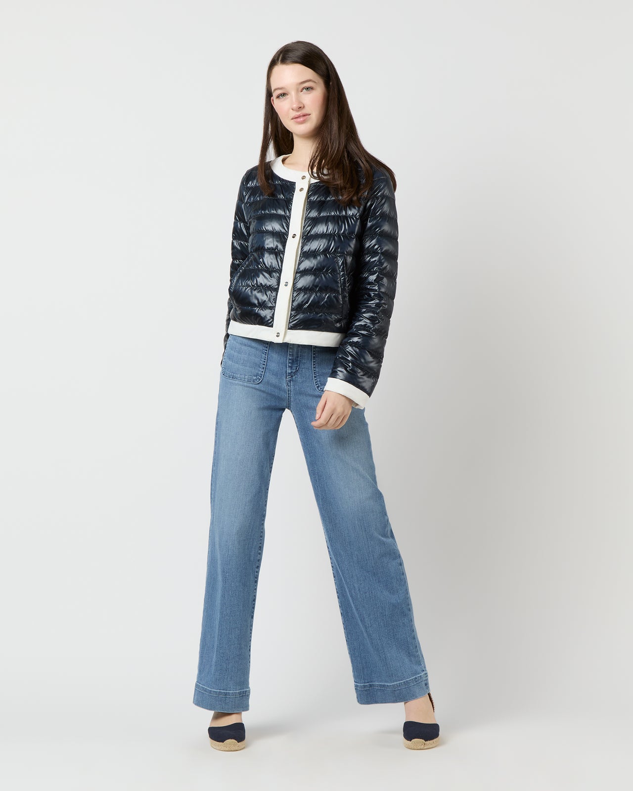 Short Jacket with Matte Trim in Navy