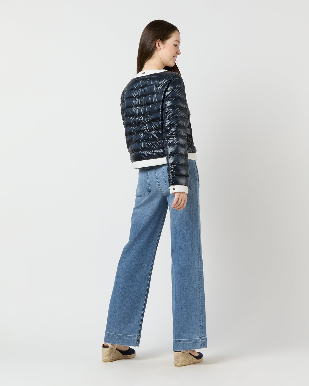 Short Jacket with Matte Trim in Navy