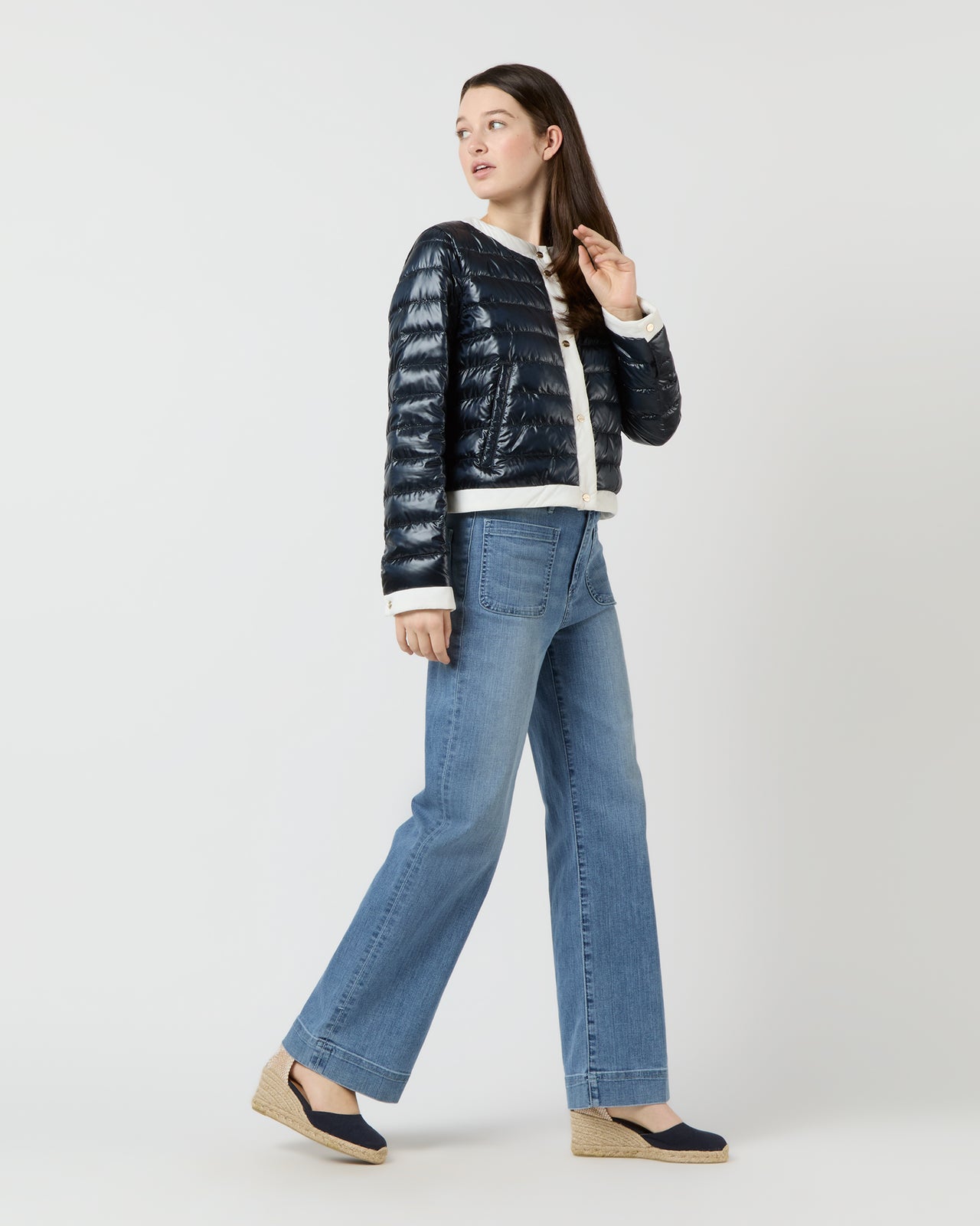 Short Jacket with Matte Trim in Navy