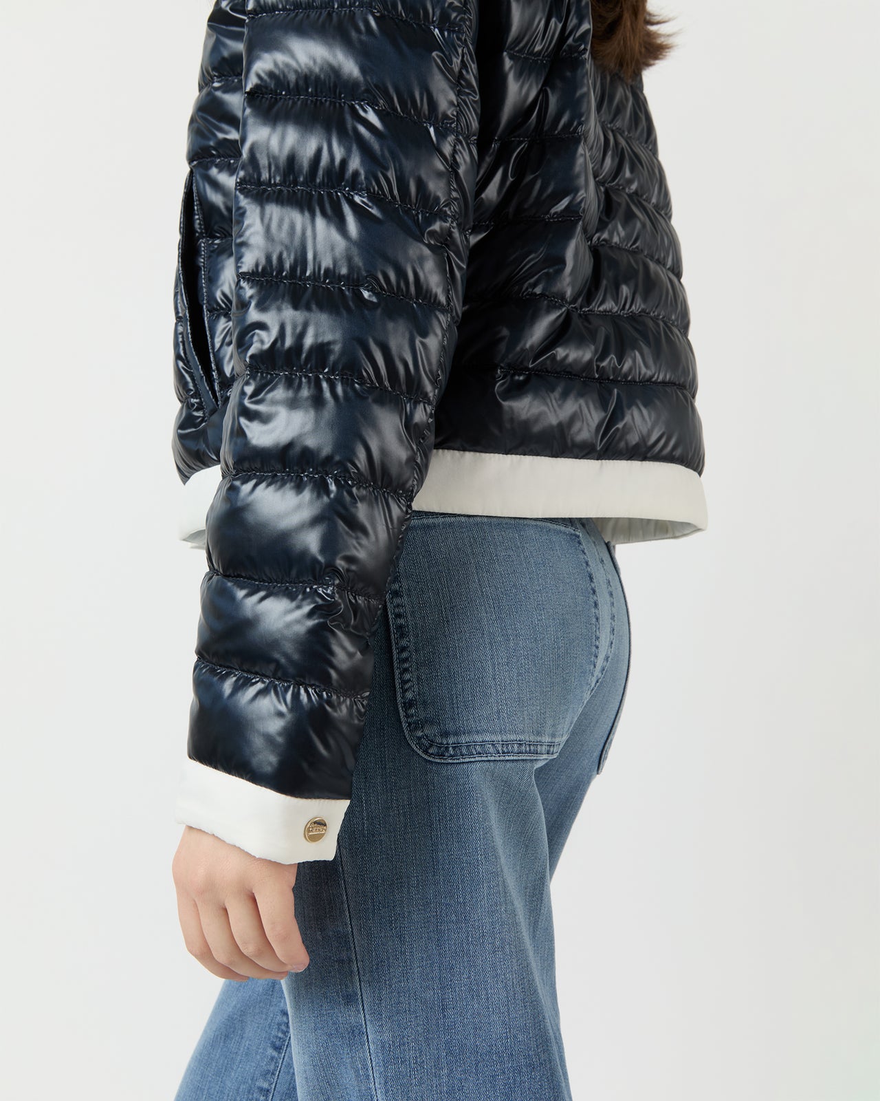 Short Jacket with Matte Trim in Navy