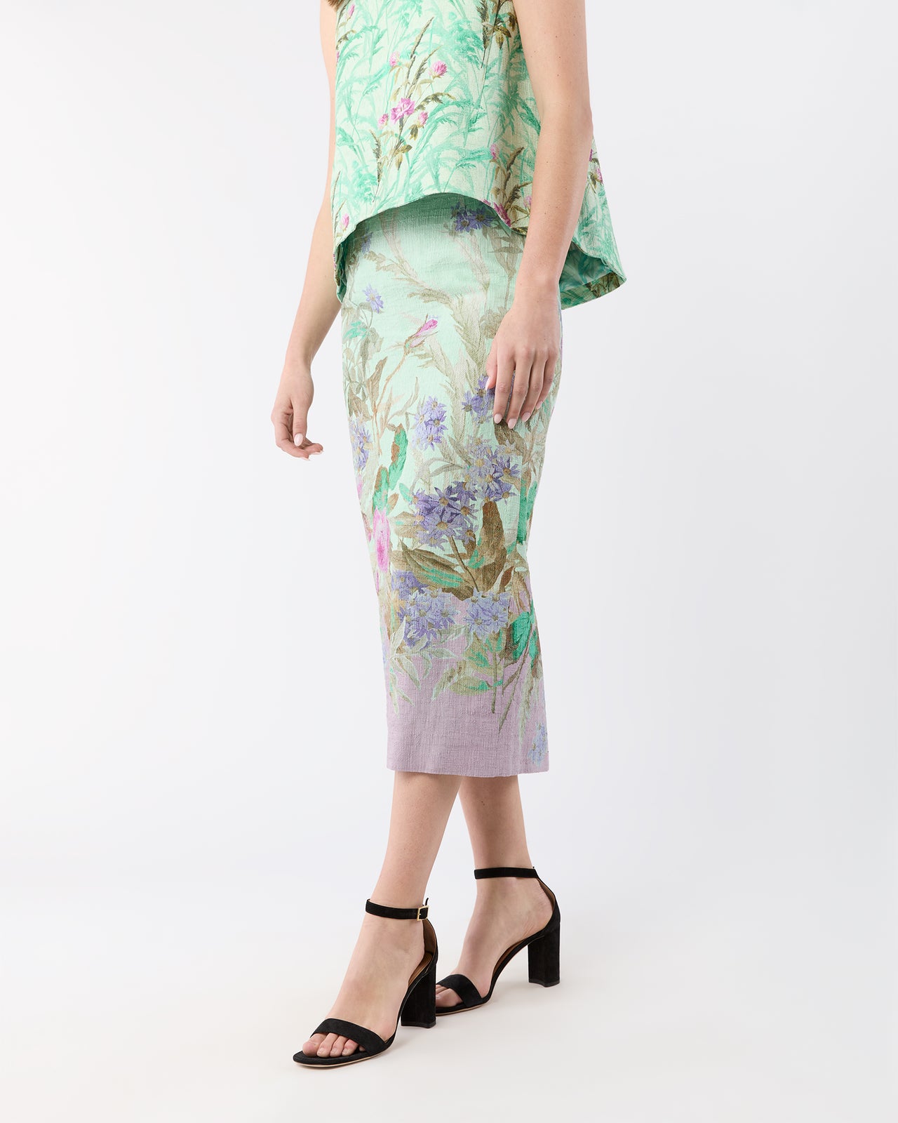 Pencil Skirt in Heath Mint Rustic Shot Cotton