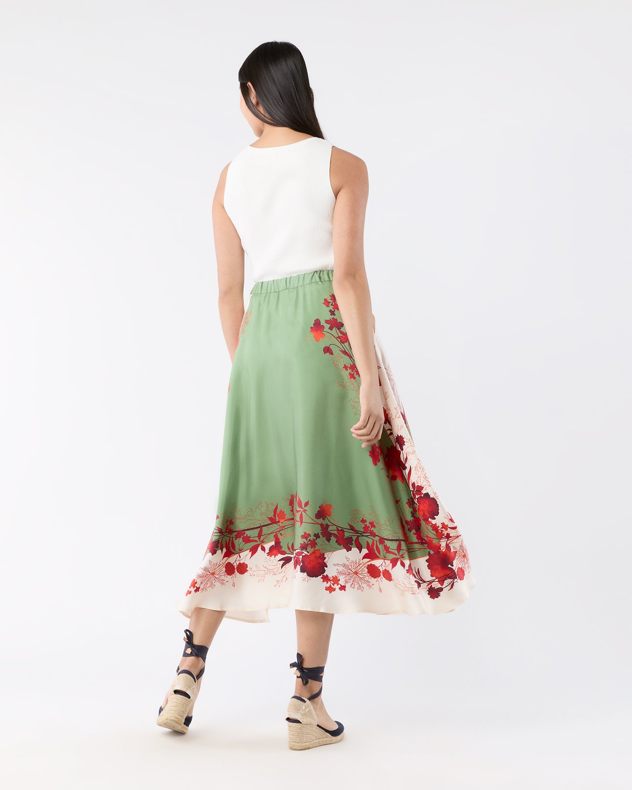 Drawstring Skirt in Woodland Placée Camouflage Silk Twill