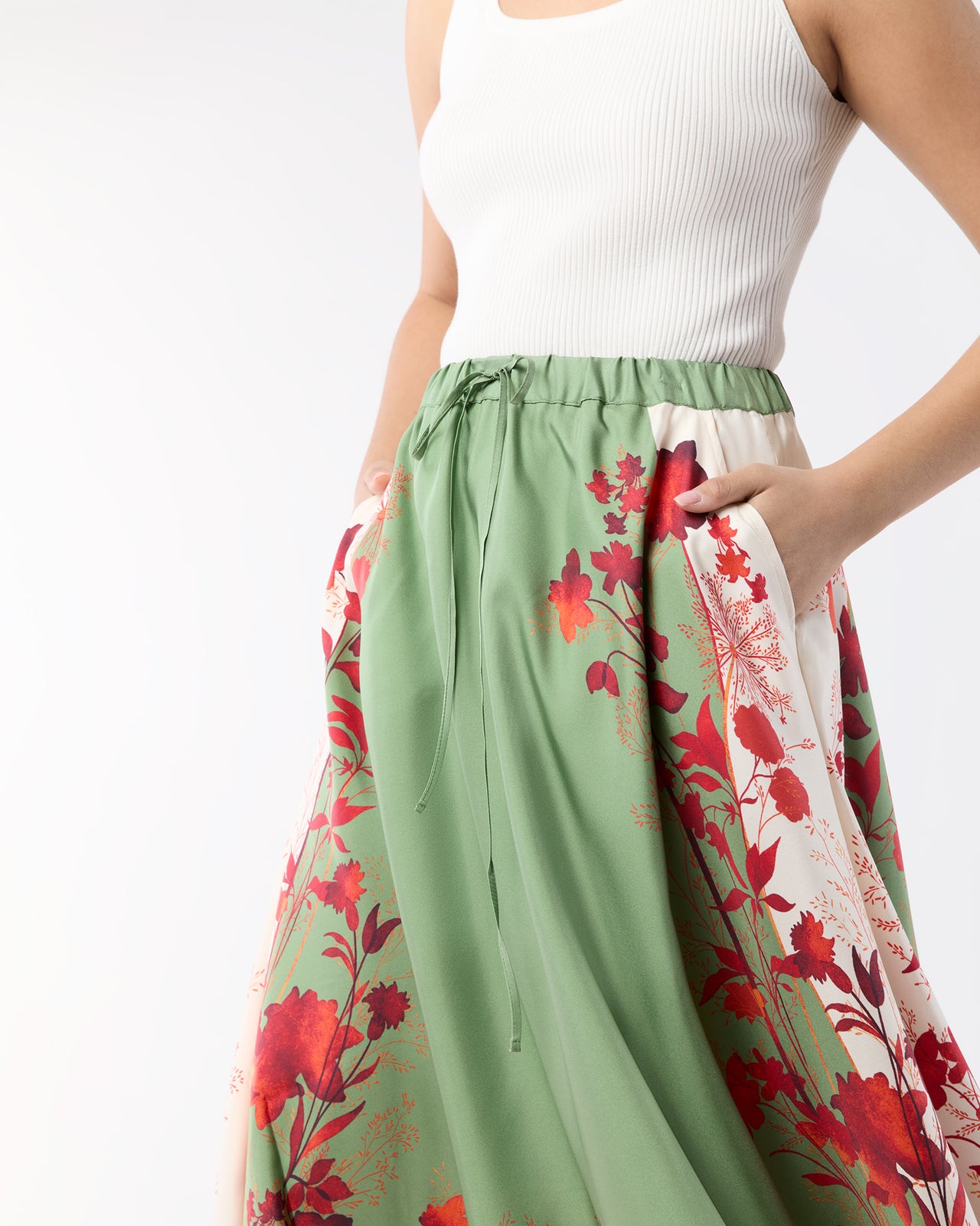 Drawstring Skirt in Woodland Placée Camouflage Silk Twill Drawstring Skirt in Woodland Placée Camouflage Silk Twill