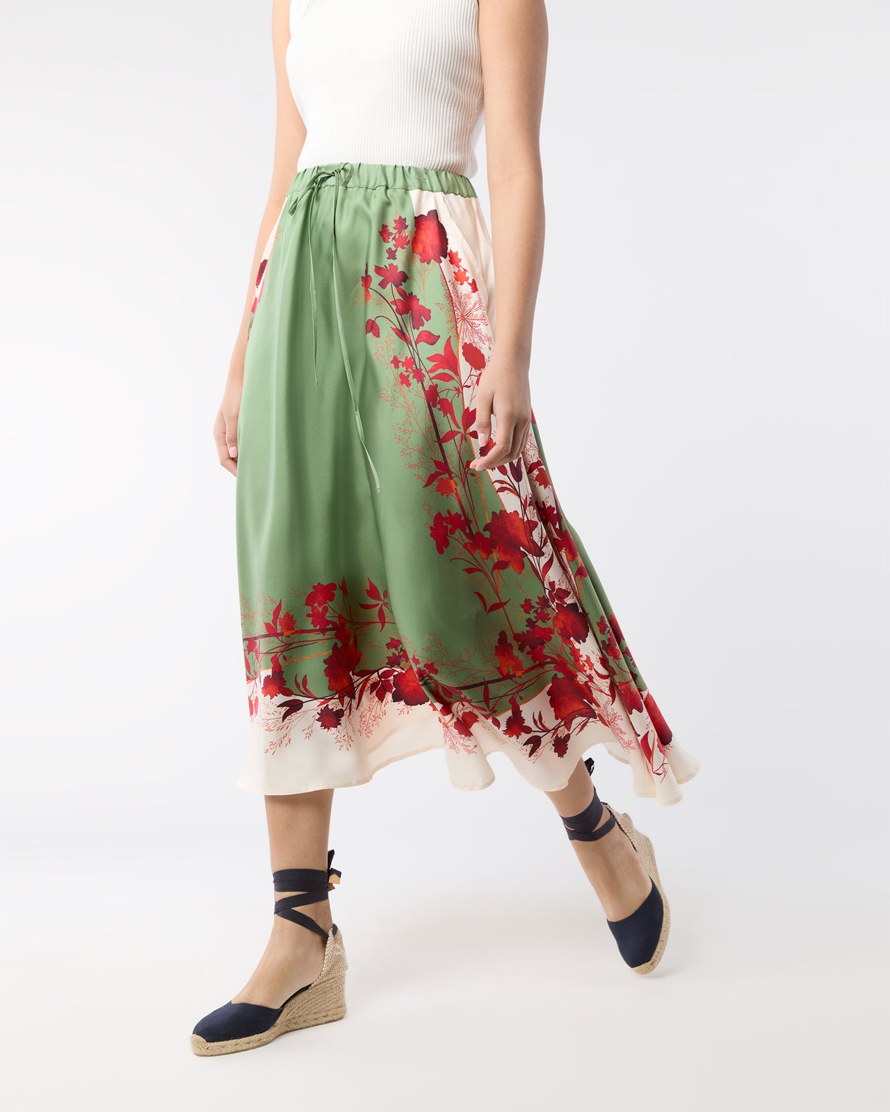 Drawstring Skirt in Woodland Placée Camouflage Silk Twill Drawstring Skirt in Woodland Placée Camouflage Silk Twill