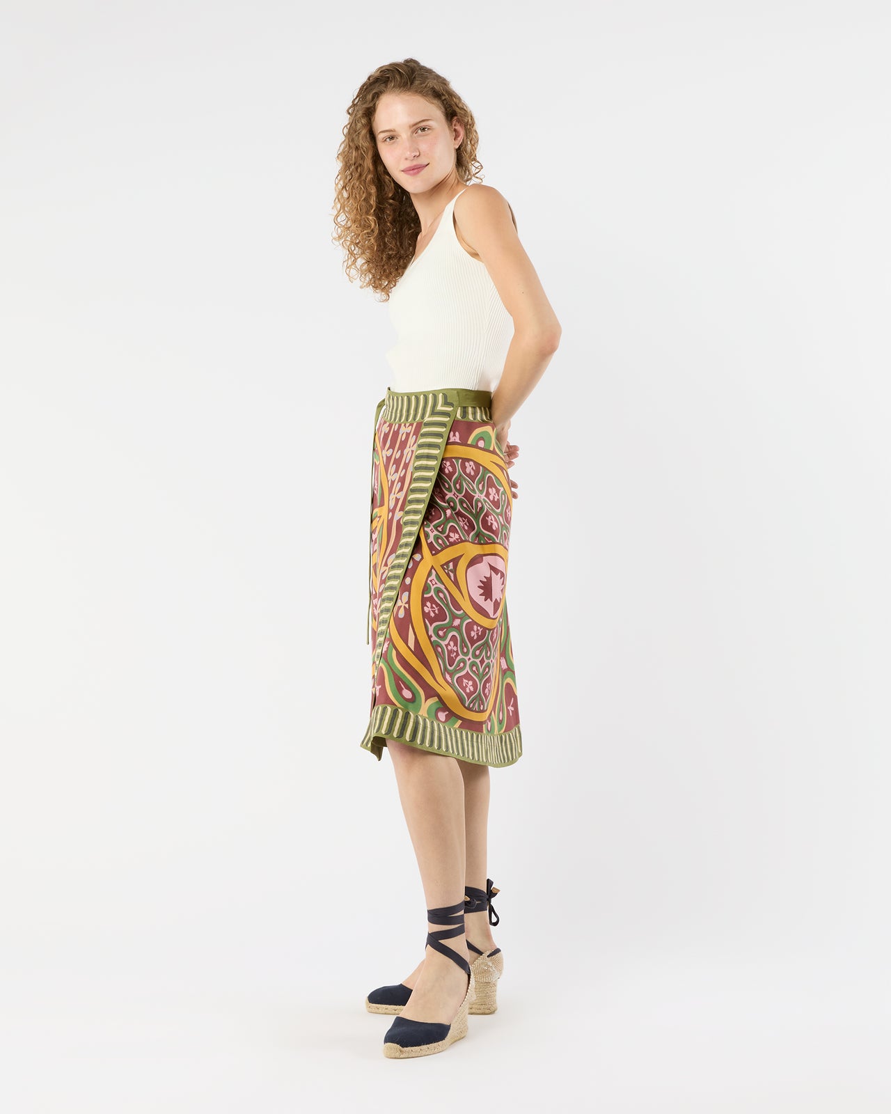 Pareo Midi Skirt in Eclipse Silk Twill
