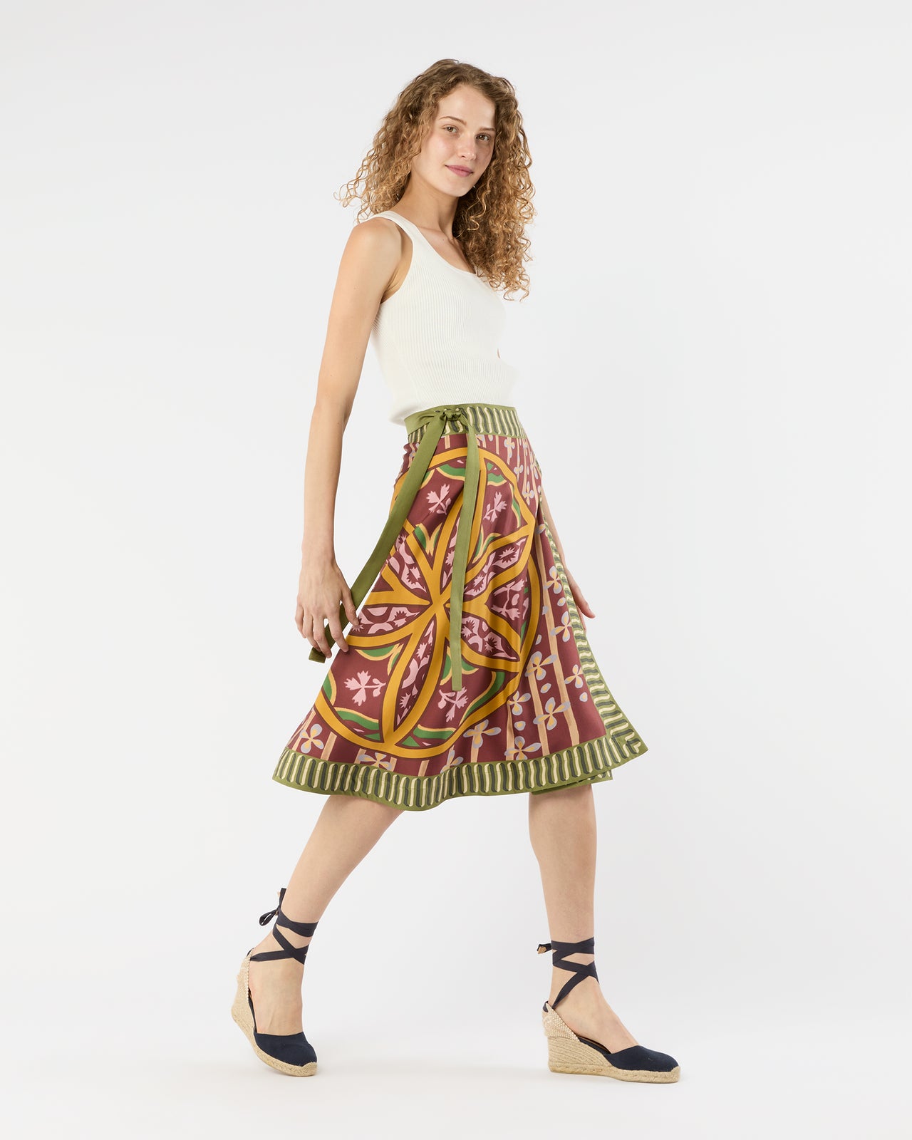 Pareo Midi Skirt in Eclipse Silk Twill