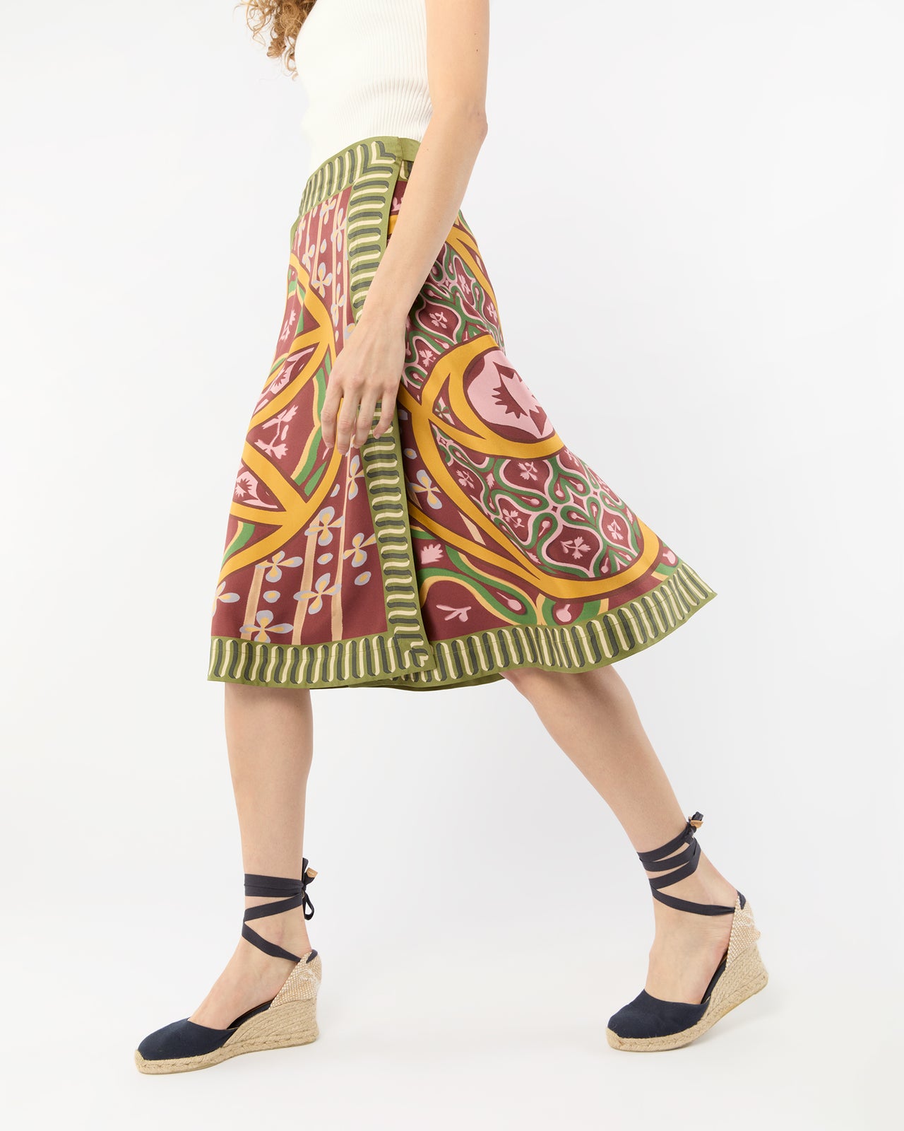 Pareo Midi Skirt in Eclipse Silk Twill