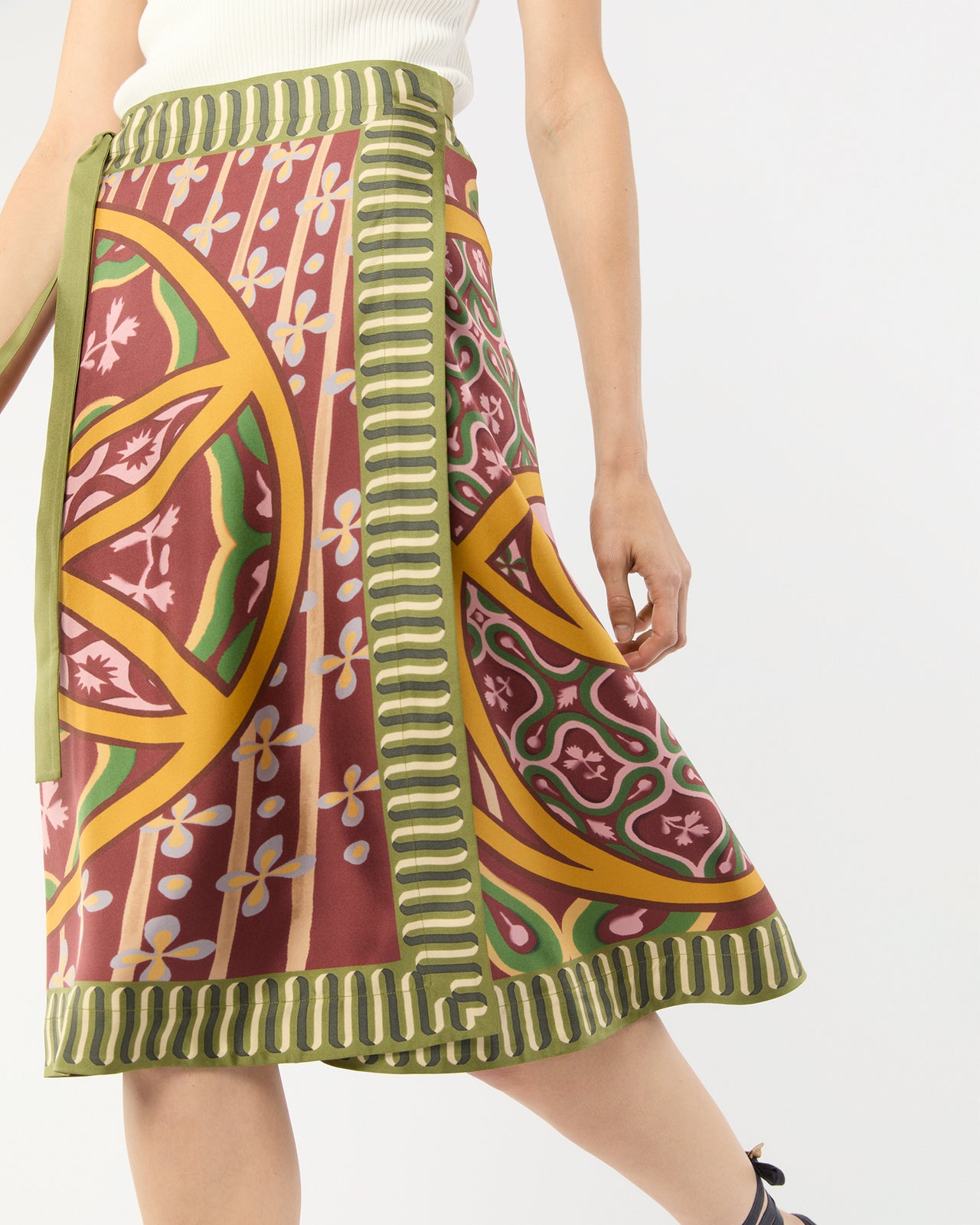 Pareo Midi Skirt in Eclipse Silk Twill