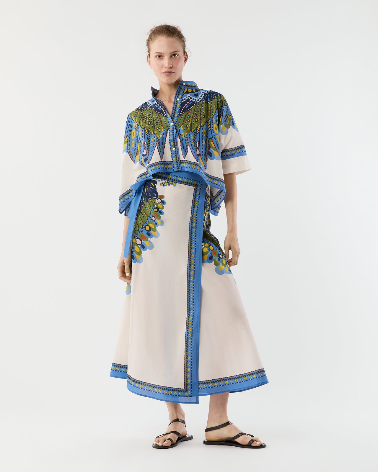 Mini Foulard Shirt in Multicolor Chakra Placée Cotton Muslin