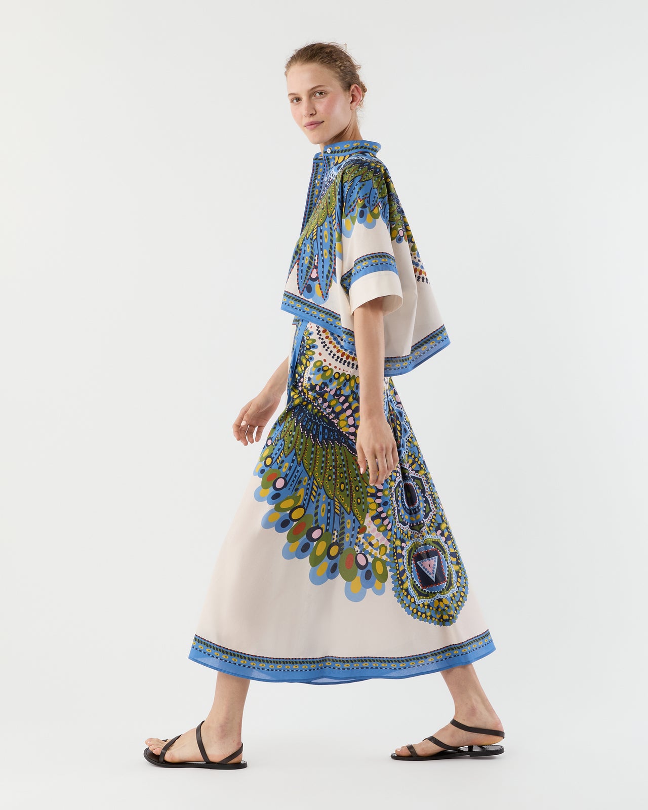 Flipper Skirt in Multicolor Chakra Placée Cotton Muslin