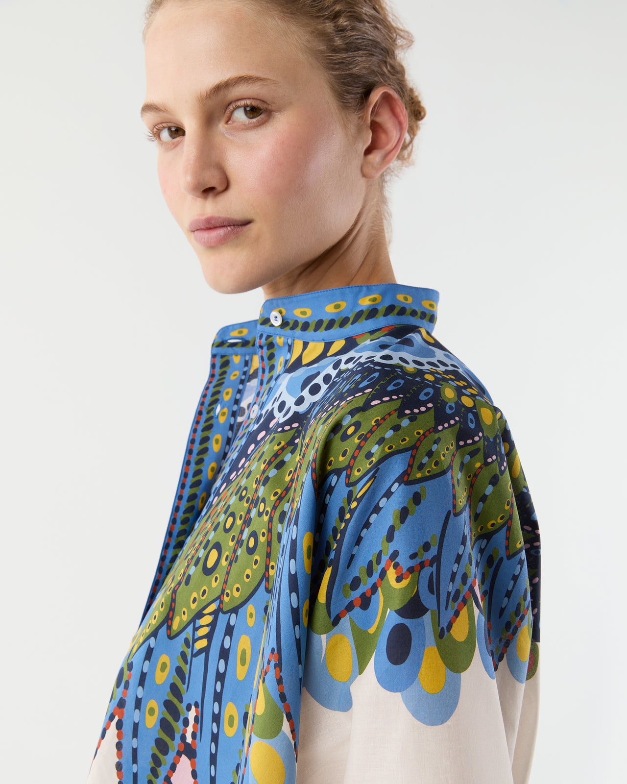 Mini Foulard Shirt in Multicolor Chakra Placée Cotton Muslin
