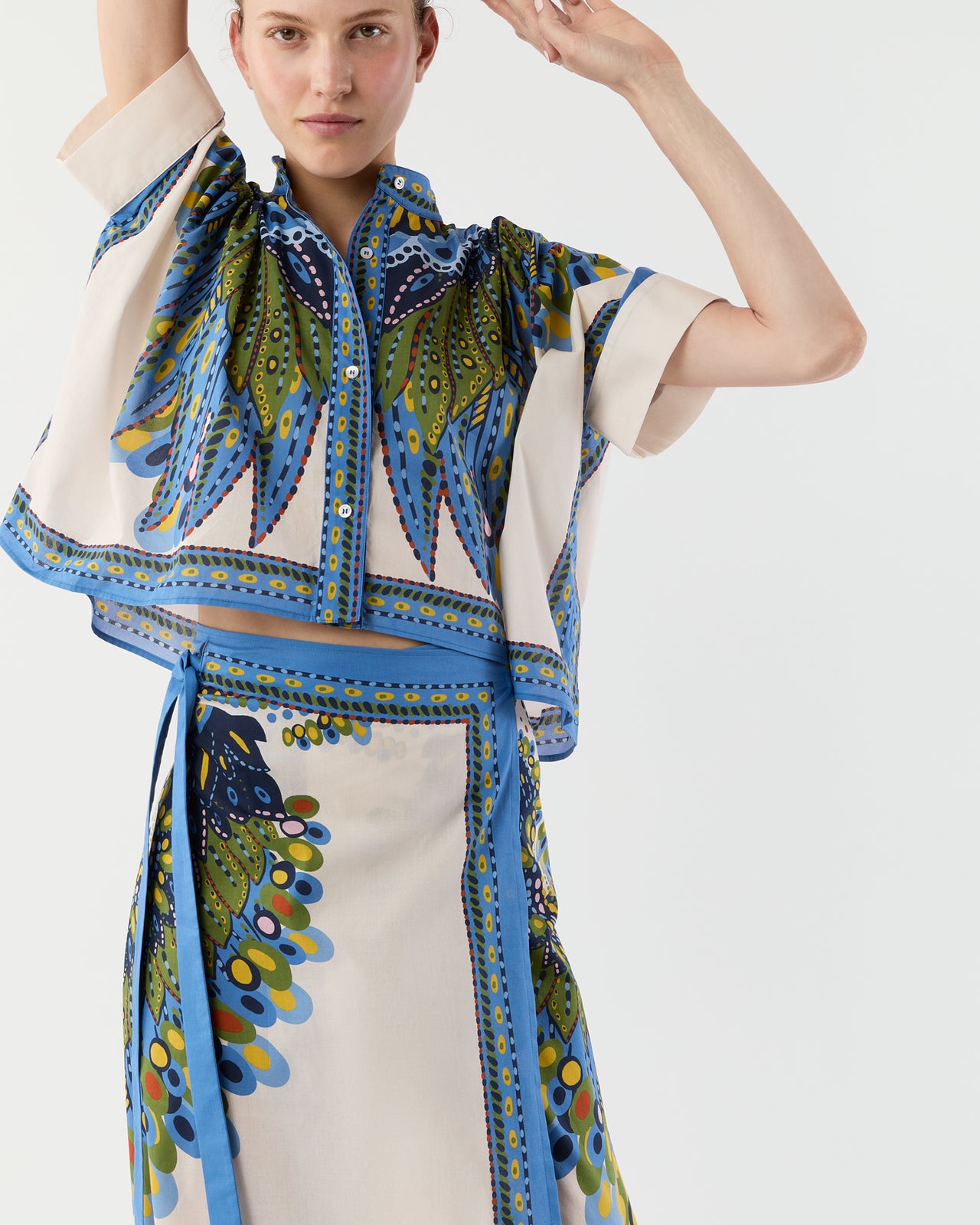 Mini Foulard Shirt in Multicolor Chakra Placée Cotton Muslin