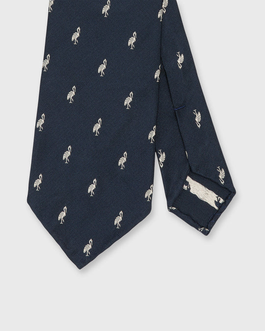 Silk Club Tie in Navy/Bone Crane