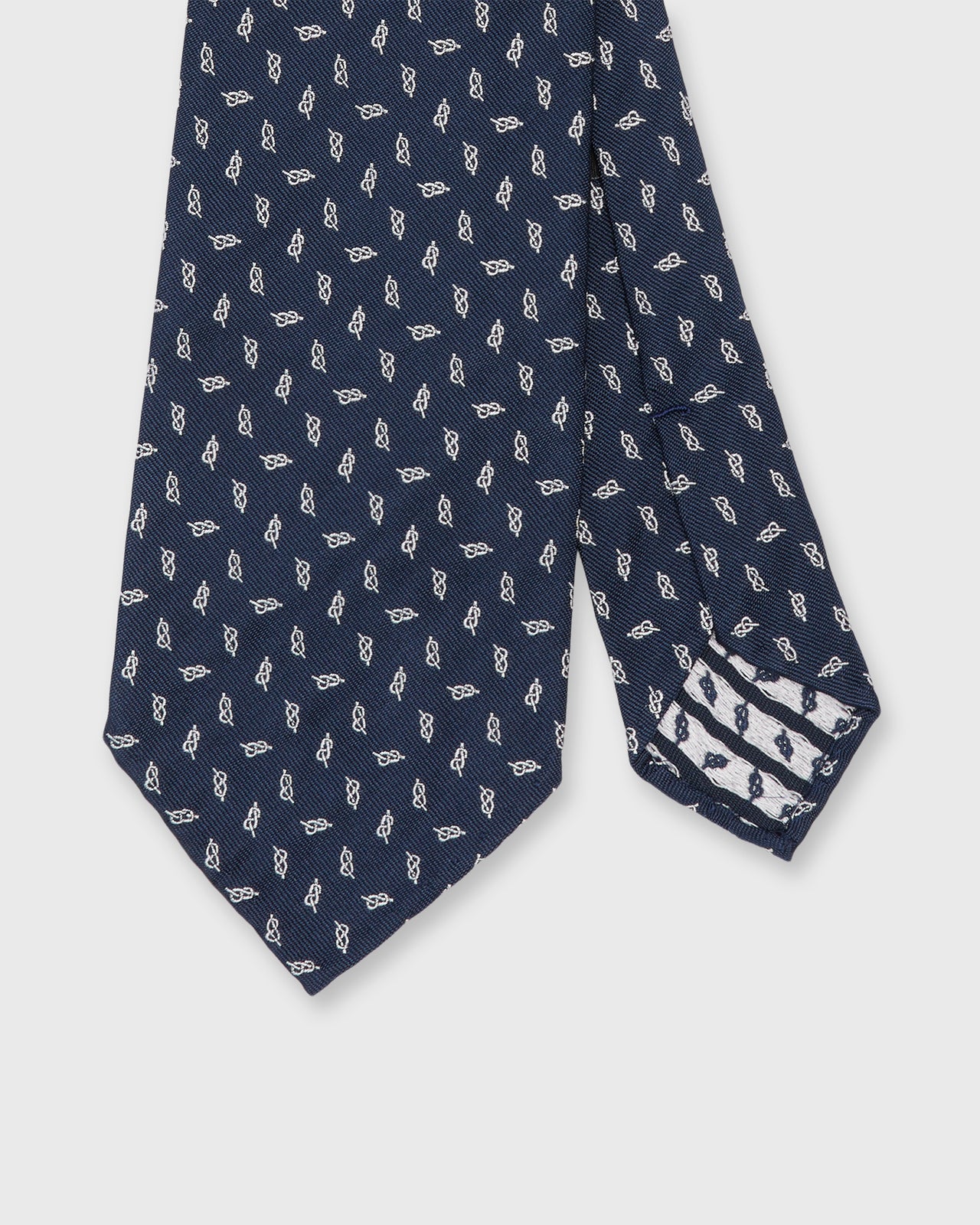 Silk Club Tie in Navy/Bone Knot
