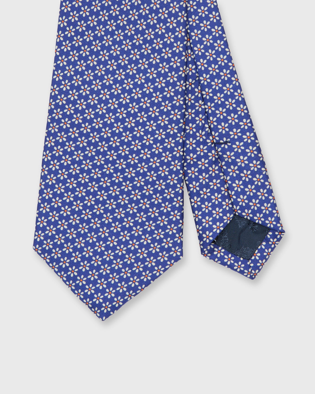 Silk Print Tie in Blue/Cream/Orange Flower