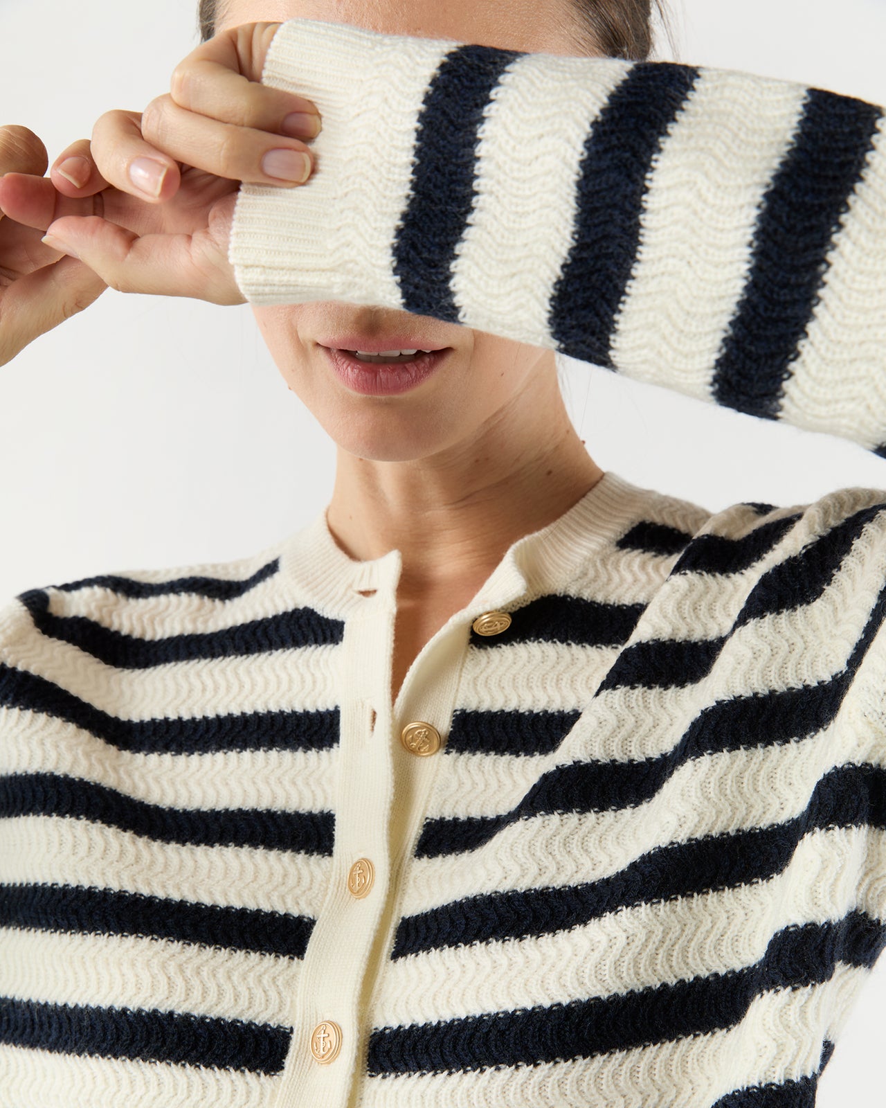 Manon Cardigan in Ecru/Dark Navy