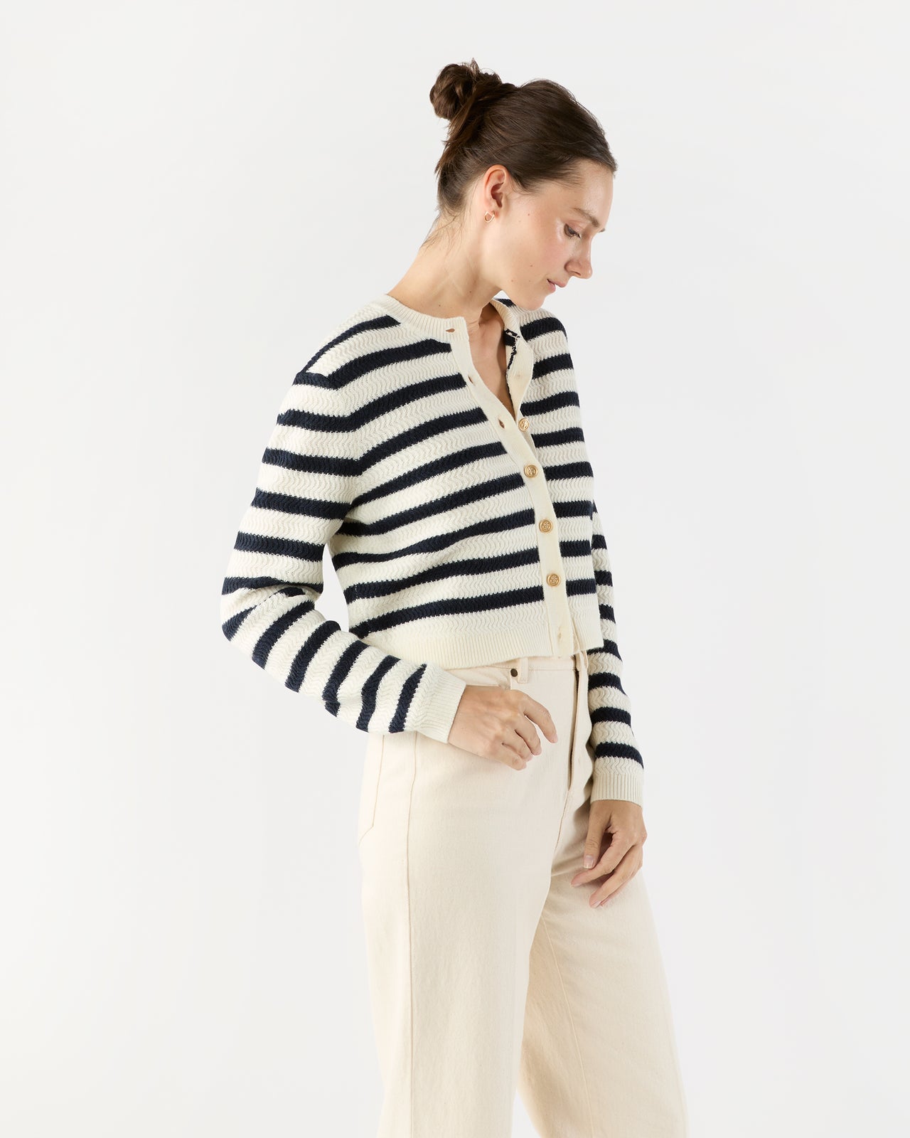 Manon Cardigan in Ecru/Dark Navy