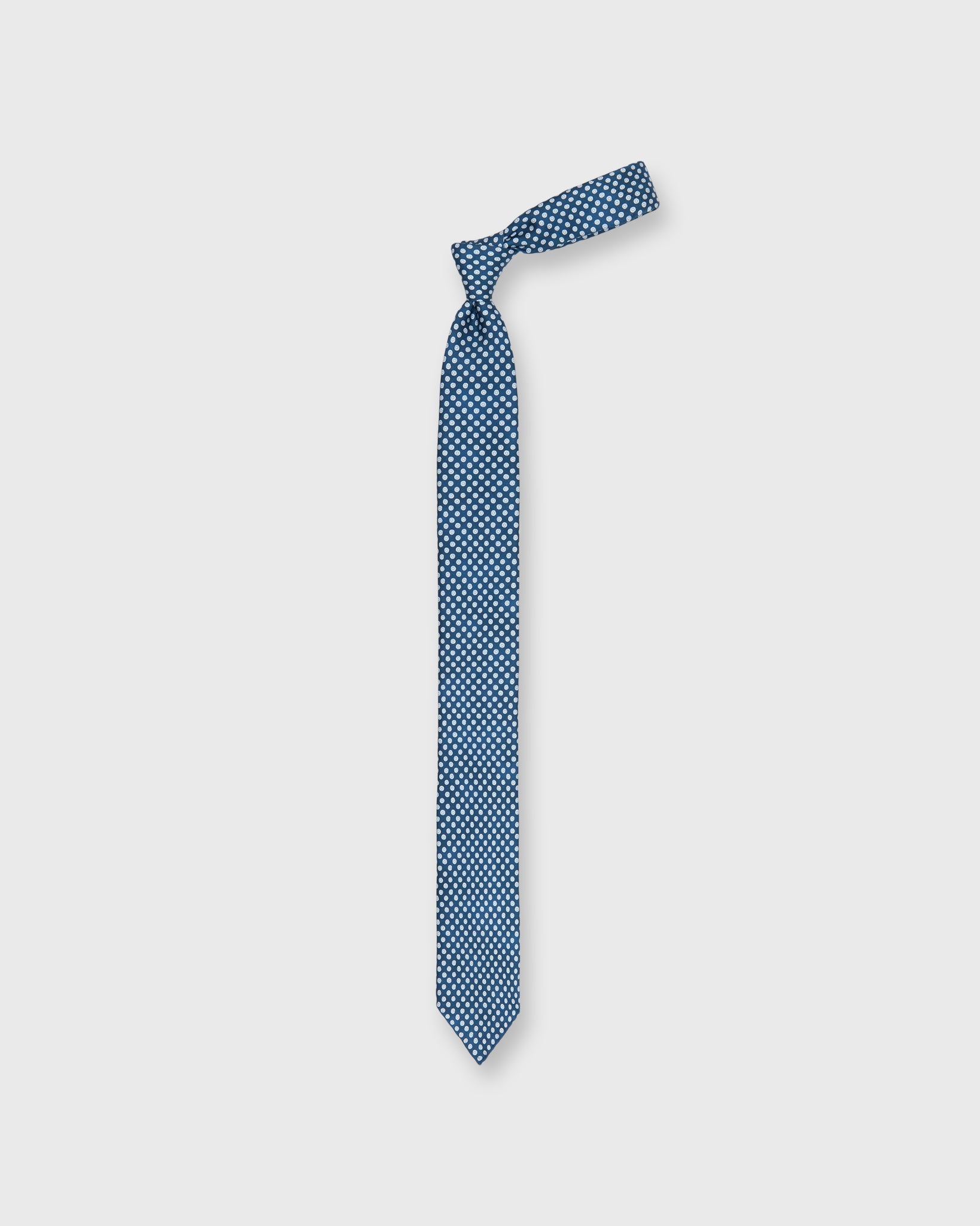 Silk Print Tie in Navy/Sky/Circle