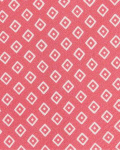 Silk Print Tie in Red/Bone Square
