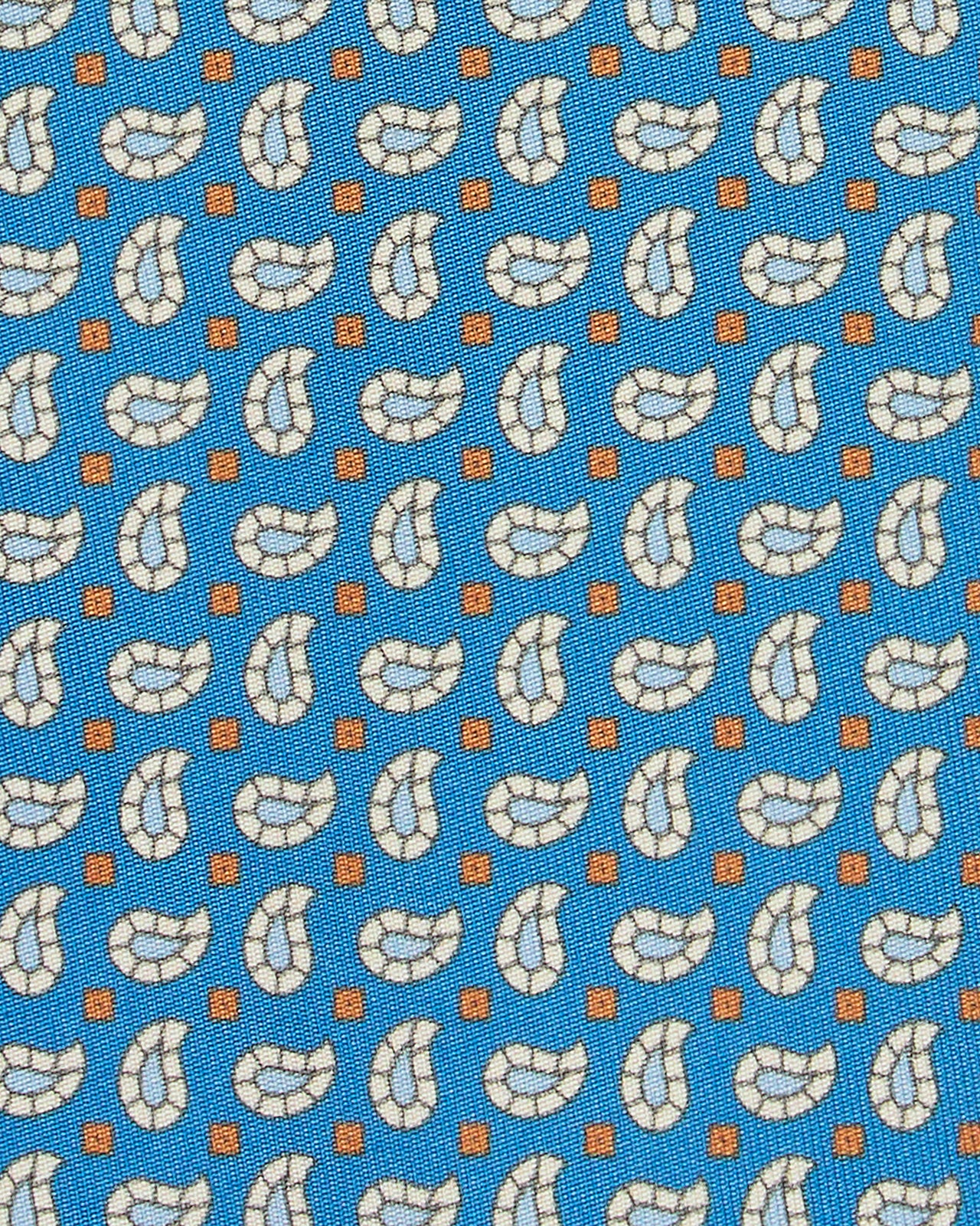 Silk Print Tie in Blue/Light Blue/Havana Paisley
