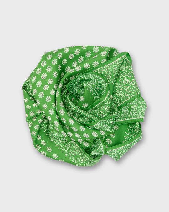 Medium Hand-Rolled Silk Scarf in Avocado/Ivory Floral Bandana