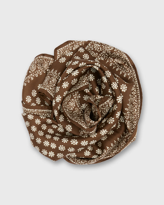 Medium Hand-Rolled Silk Scarf in Brown/Ivory Floral Bandana