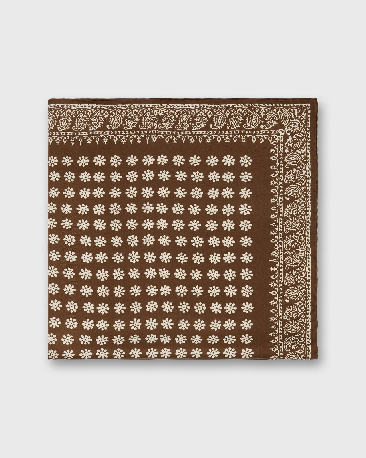 Medium Hand-Rolled Silk Scarf in Brown/Ivory Floral Bandana