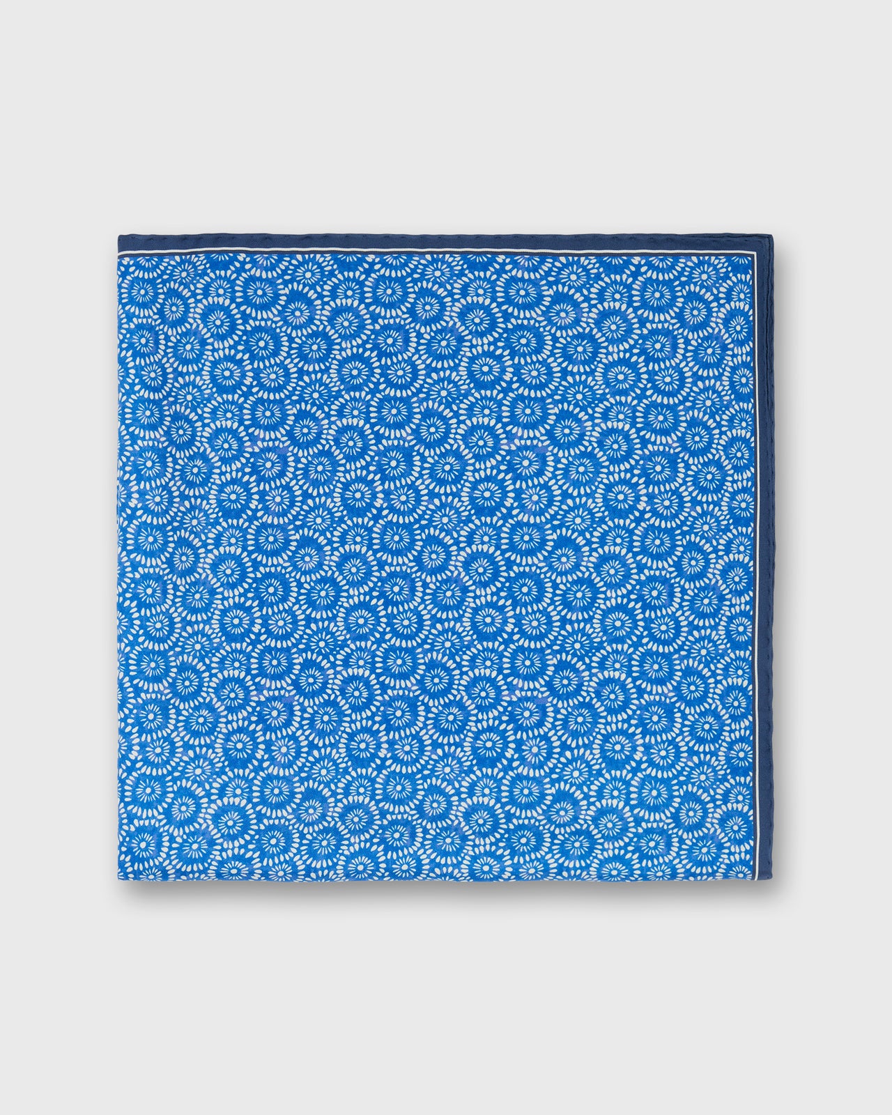 Medium Hand-Rolled Silk Scarf in Blue/Ivory Floral Block Print