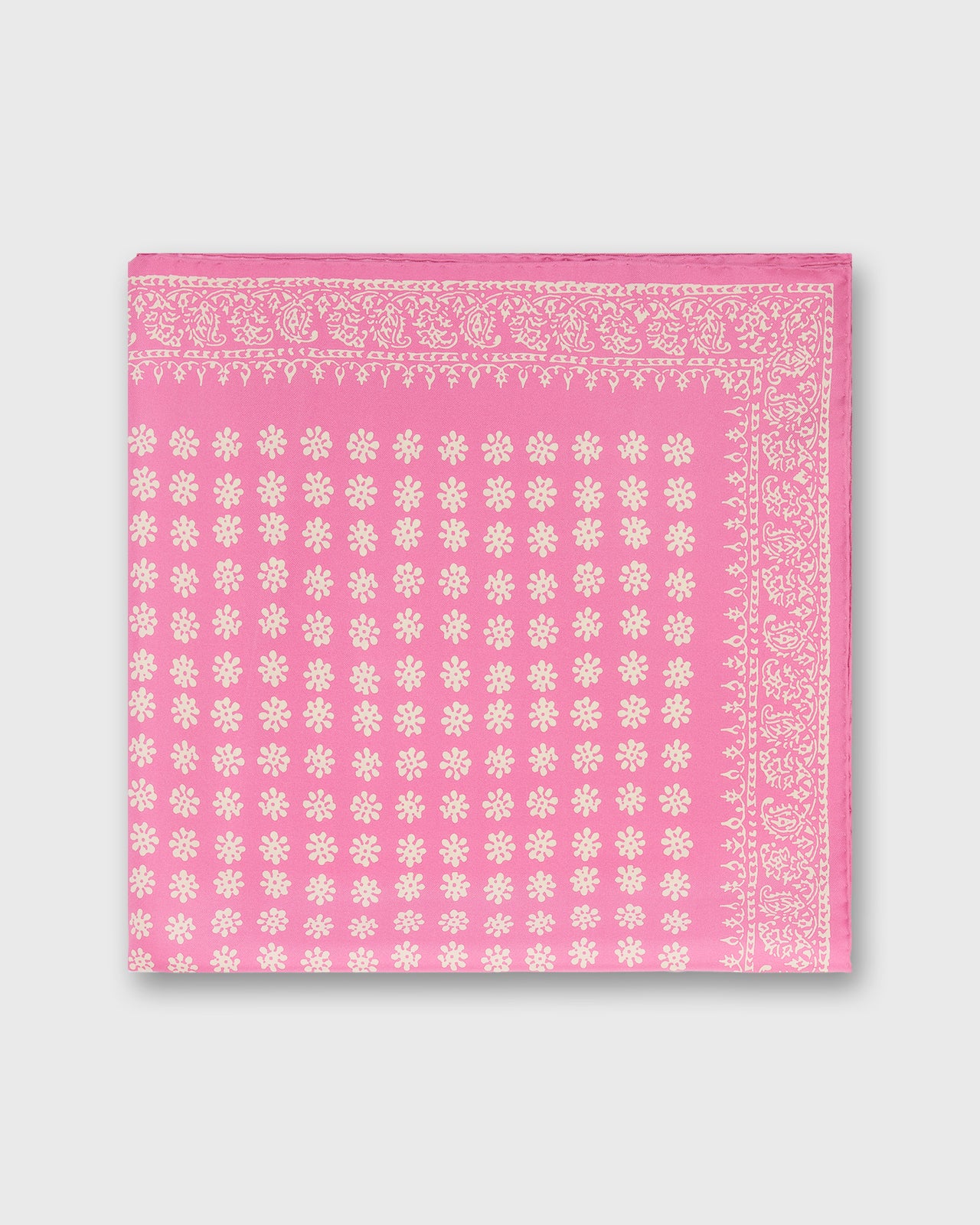 Medium Hand-Rolled Silk Scarf in Pink/Ivory Floral Bandana