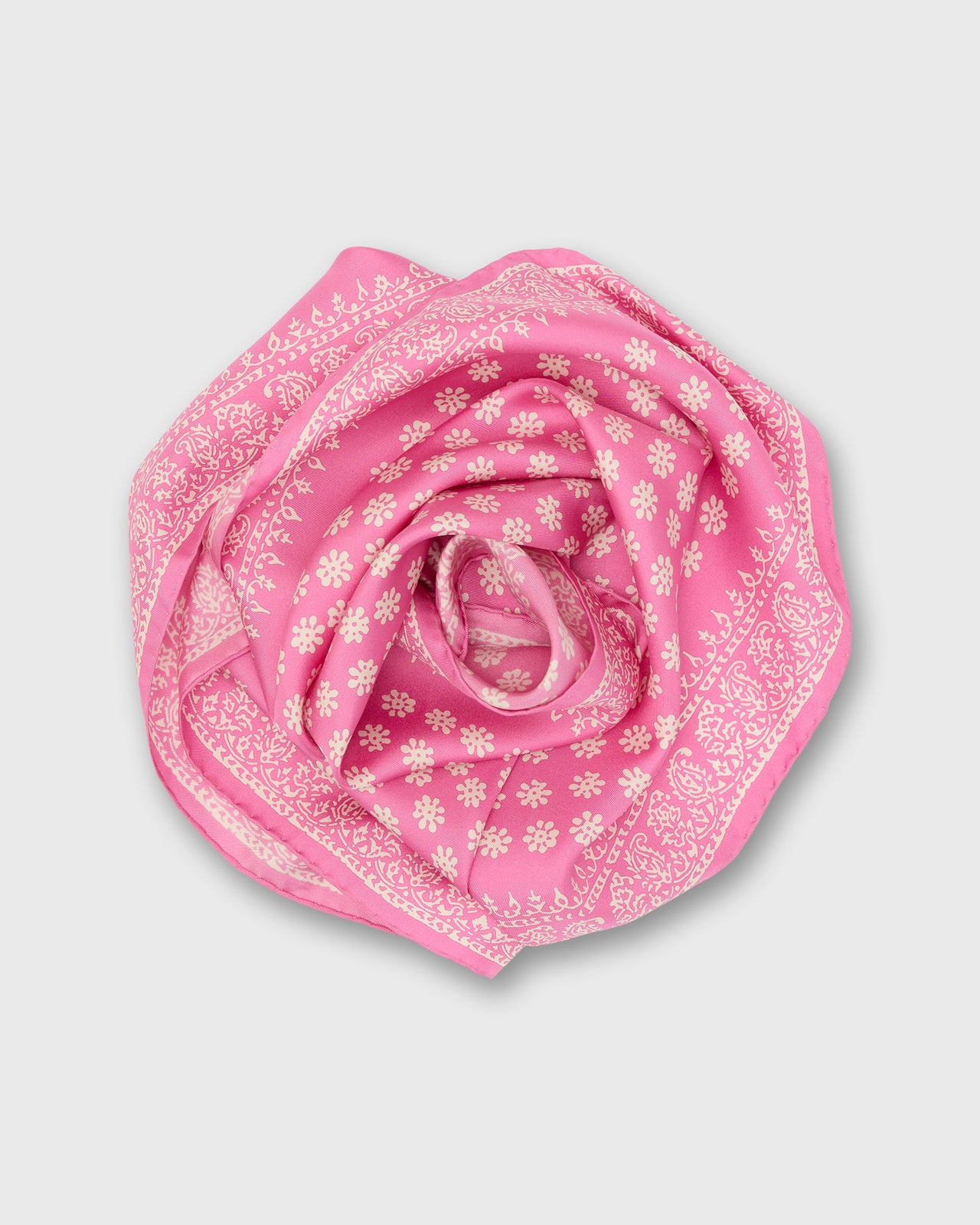 Medium Hand-Rolled Silk Scarf in Pink/Ivory Floral Bandana