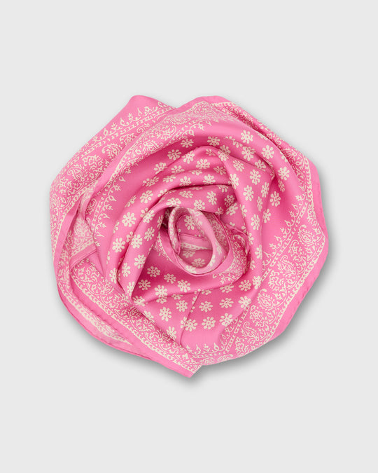Medium Hand-Rolled Silk Scarf in Pink/Ivory Floral Bandana
