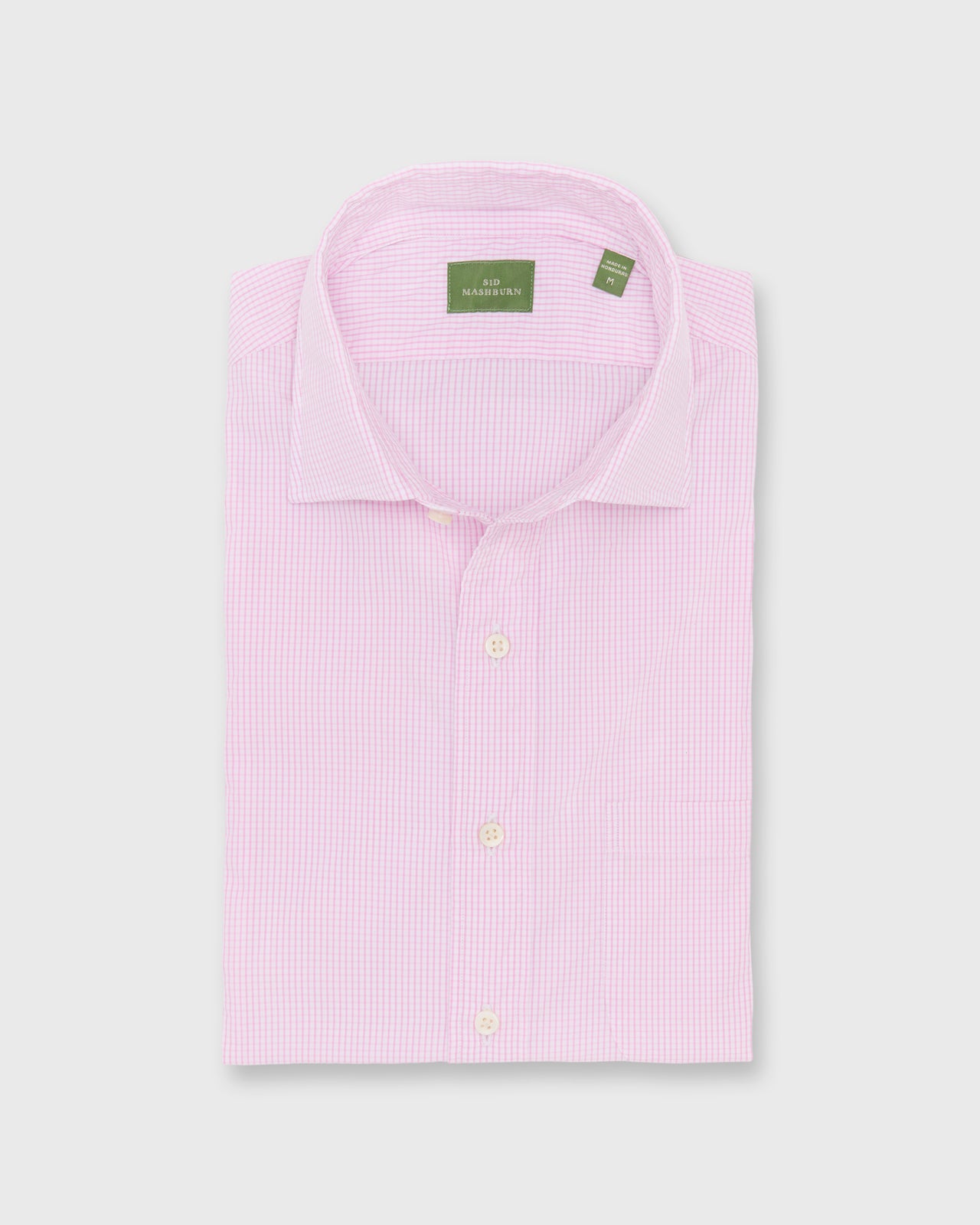 Spread Collar Sport Shirt in Pink Small Graph Check Poplin